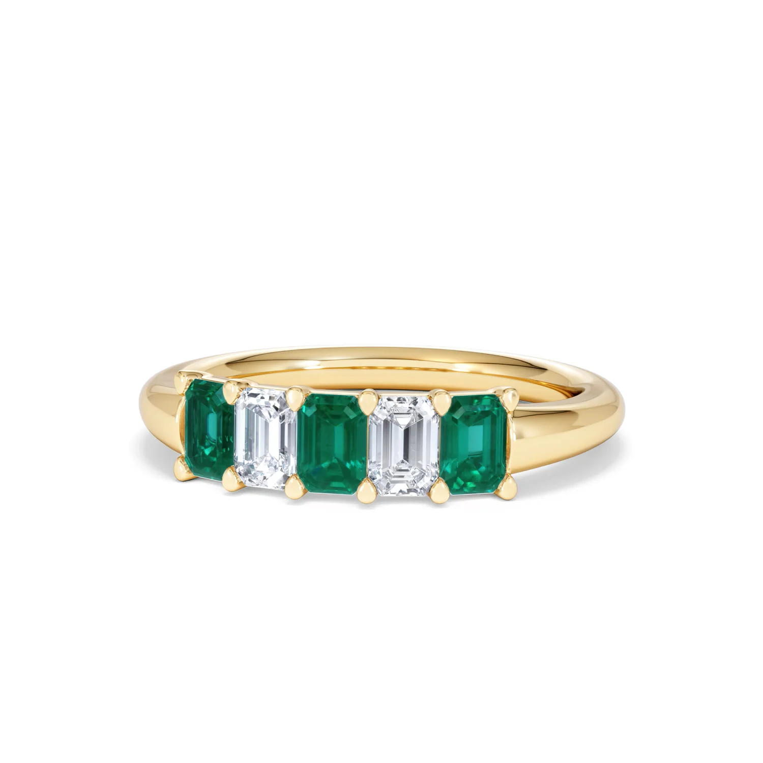 Solene 0.75ct Emerald Cut Lab Emerald and Lab Diamond Half Eternity Ring in 18K Yellow Gold - Image 86