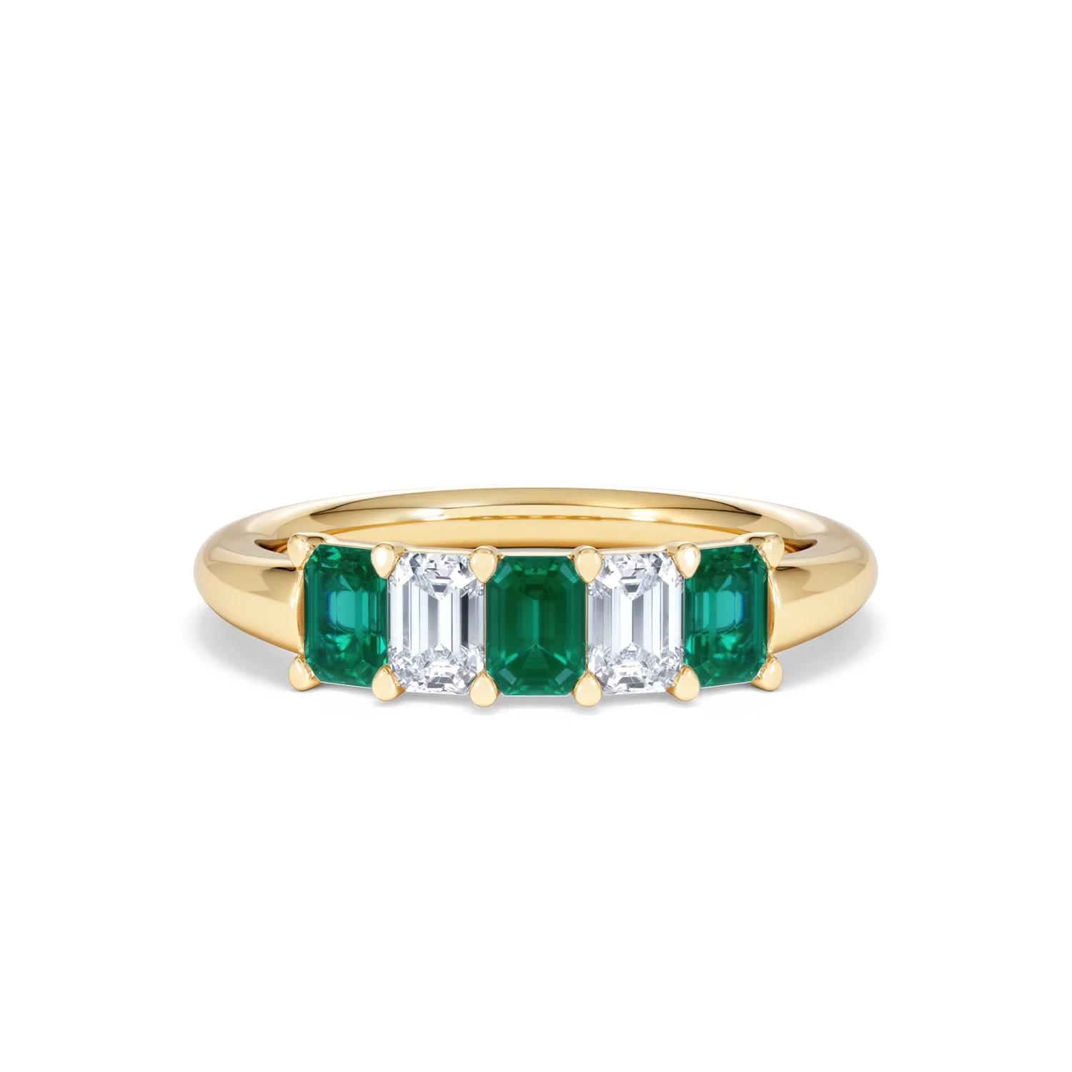 Solene 0.75ct Emerald Cut Lab Emerald and Lab Diamond Half Eternity Ring in 18K Yellow Gold - Image 9