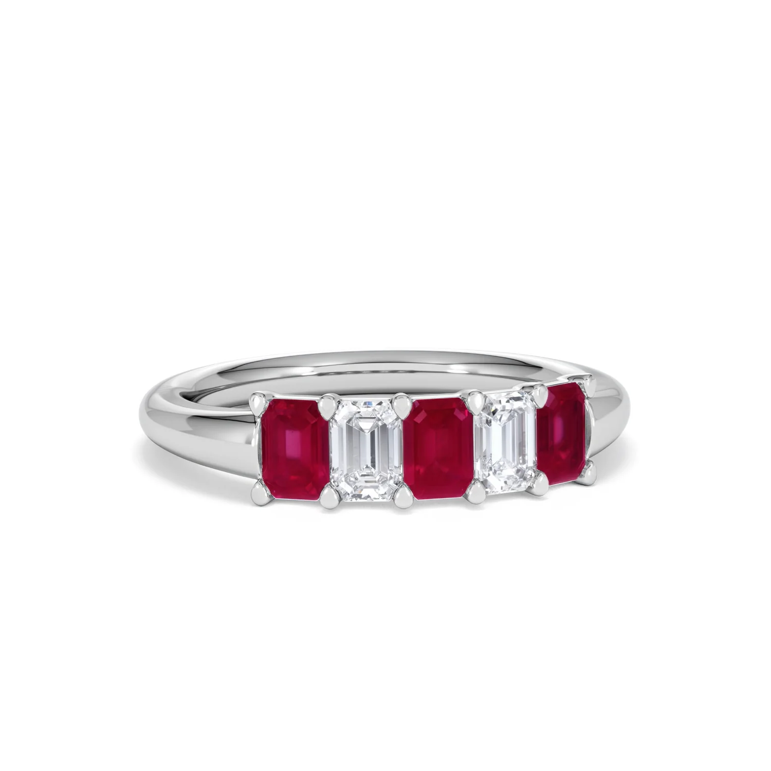 Solene 0.75ct Emerald Cut Lab Ruby and Lab Diamond Half Band Eternity Ring in 18K White Gold - Image 12