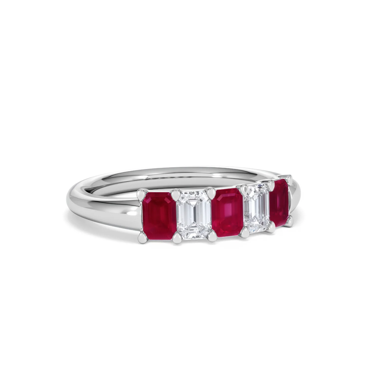 Solene 0.75ct Emerald Cut Lab Ruby and Lab Diamond Half Band Eternity Ring in 18K White Gold - Image 14