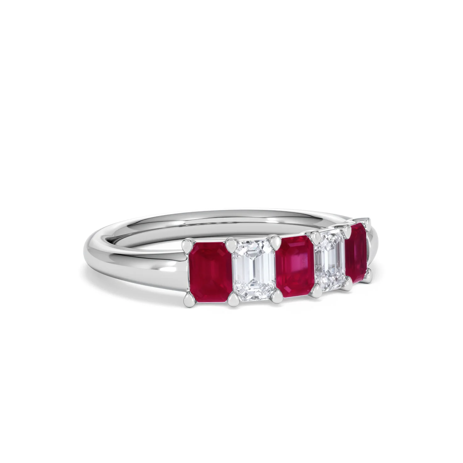 Solene 0.75ct Emerald Cut Lab Ruby and Lab Diamond Half Band Eternity Ring in 18K White Gold - Image 15