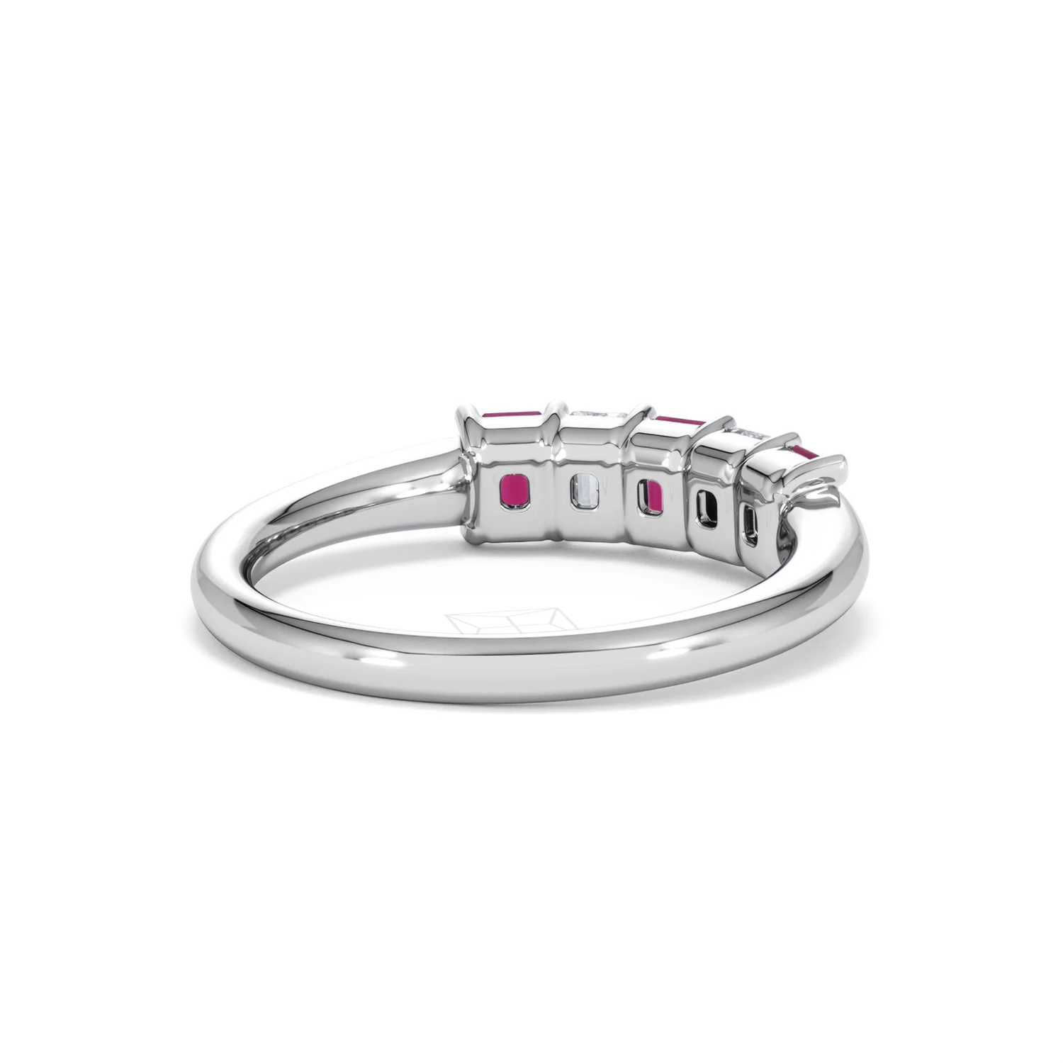 Solene 0.75ct Emerald Cut Lab Ruby and Lab Diamond Half Band Eternity Ring in 18K White Gold - Image 42