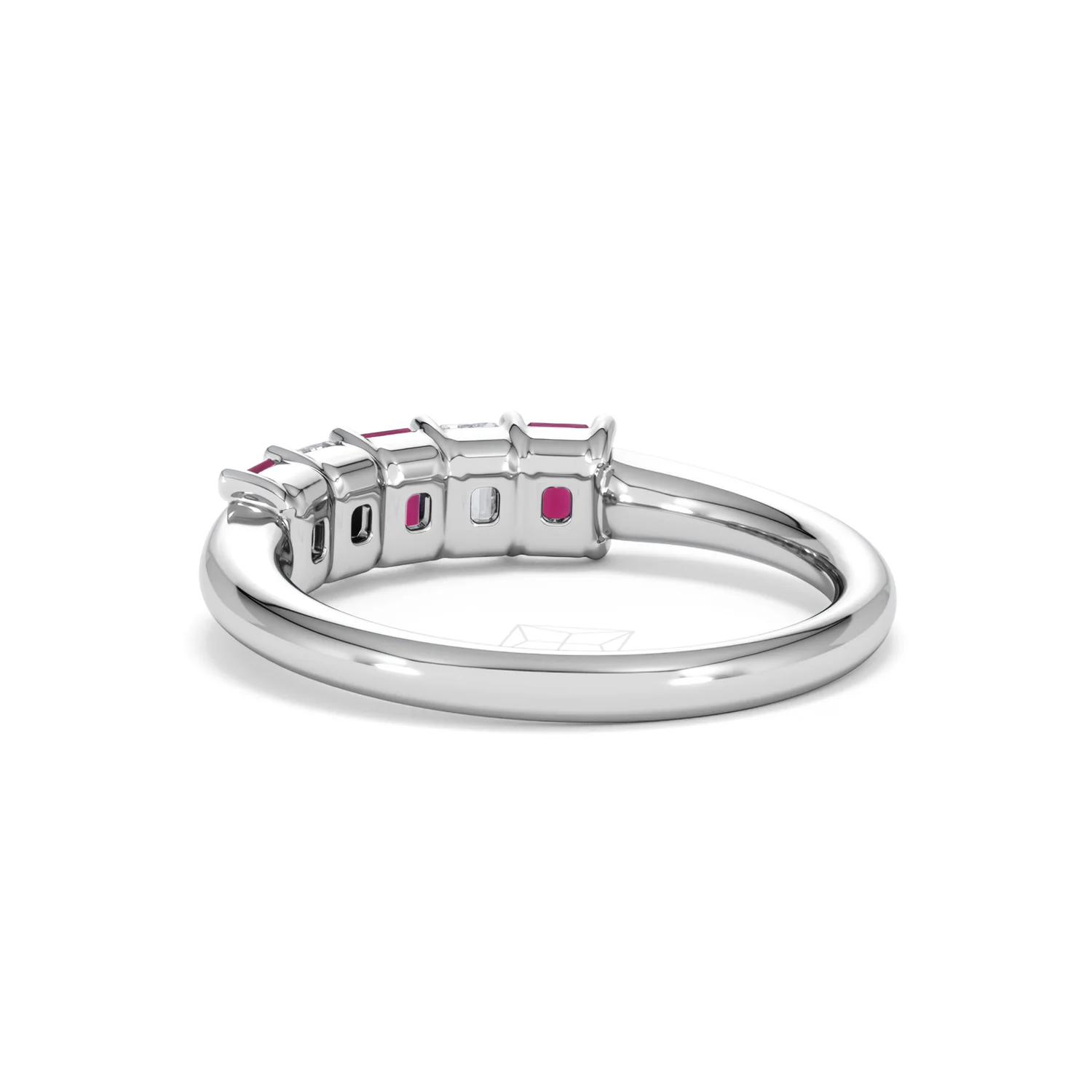Solene 0.75ct Emerald Cut Lab Ruby and Lab Diamond Half Band Eternity Ring in 18K White Gold - Image 56
