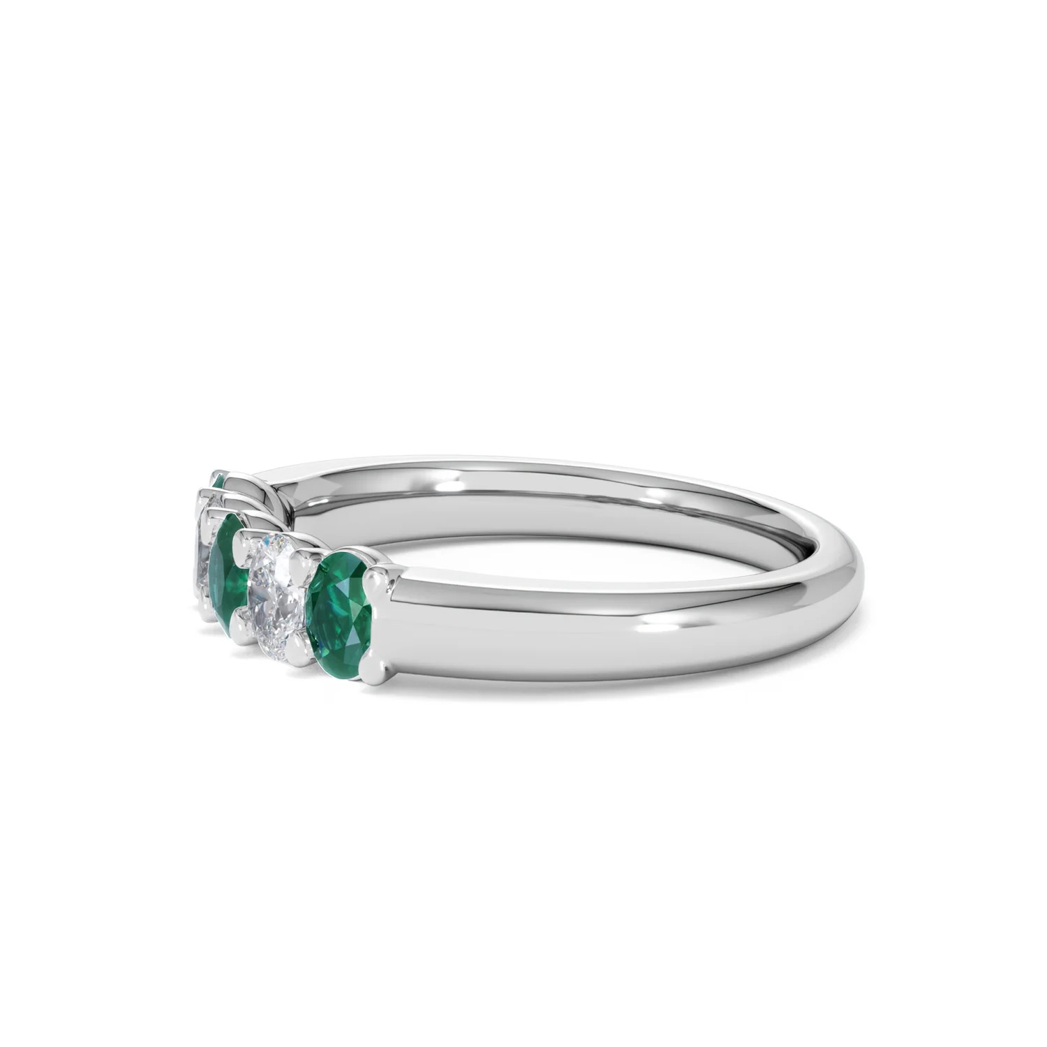 Solene 0.75ct Oval Cut Lab Emerald and Lab Diamond Half Band Eternity Ring in 18K White Gold - Image 74