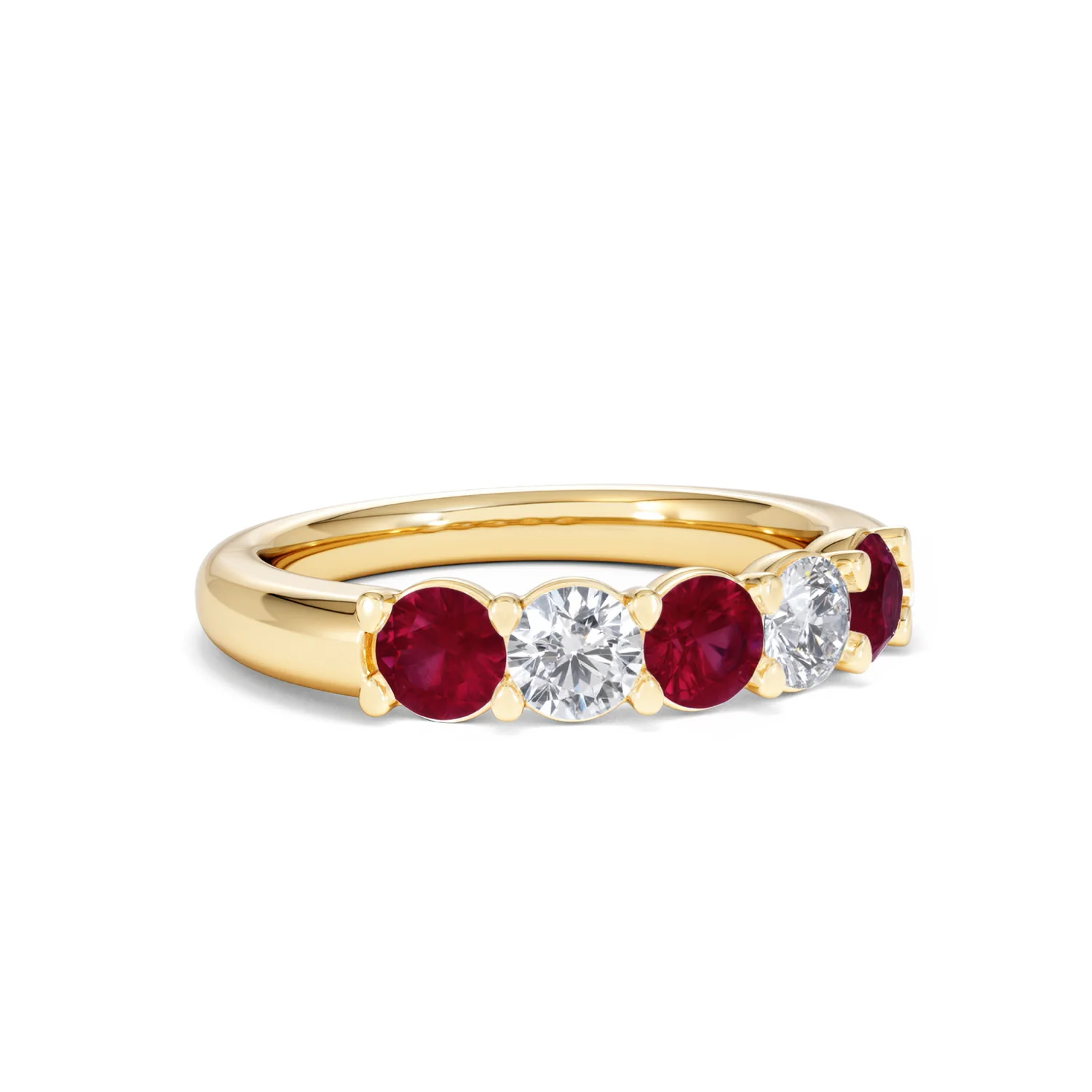 Solene 0.75ct Round Cut Lab Ruby and Lab Diamond Half Eternity Ring in 18K Yellow Gold - Image 15