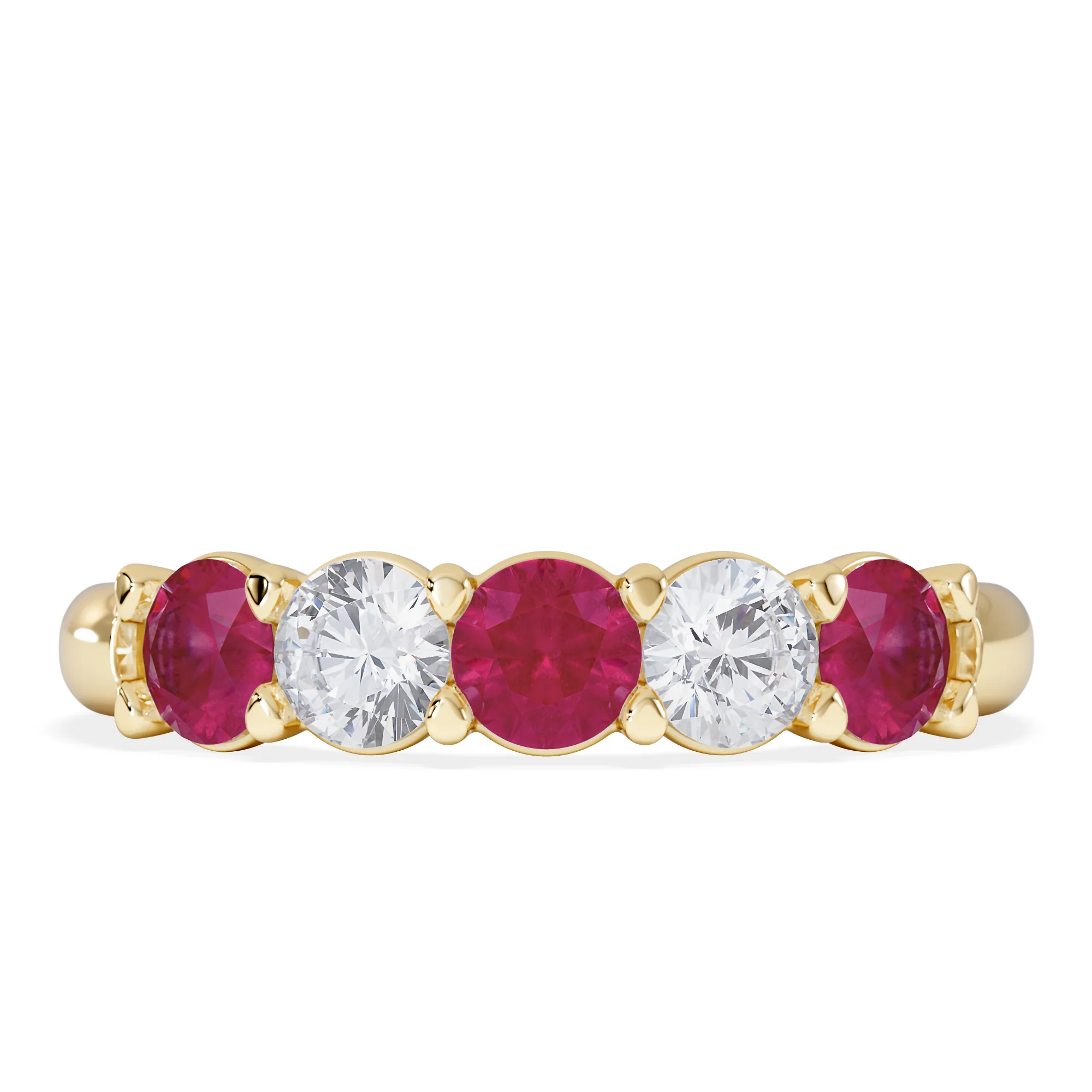 Solene 0.75ct Round Cut Lab Ruby and Lab Diamond Half Eternity Ring in 18K Yellow Gold - Image 3