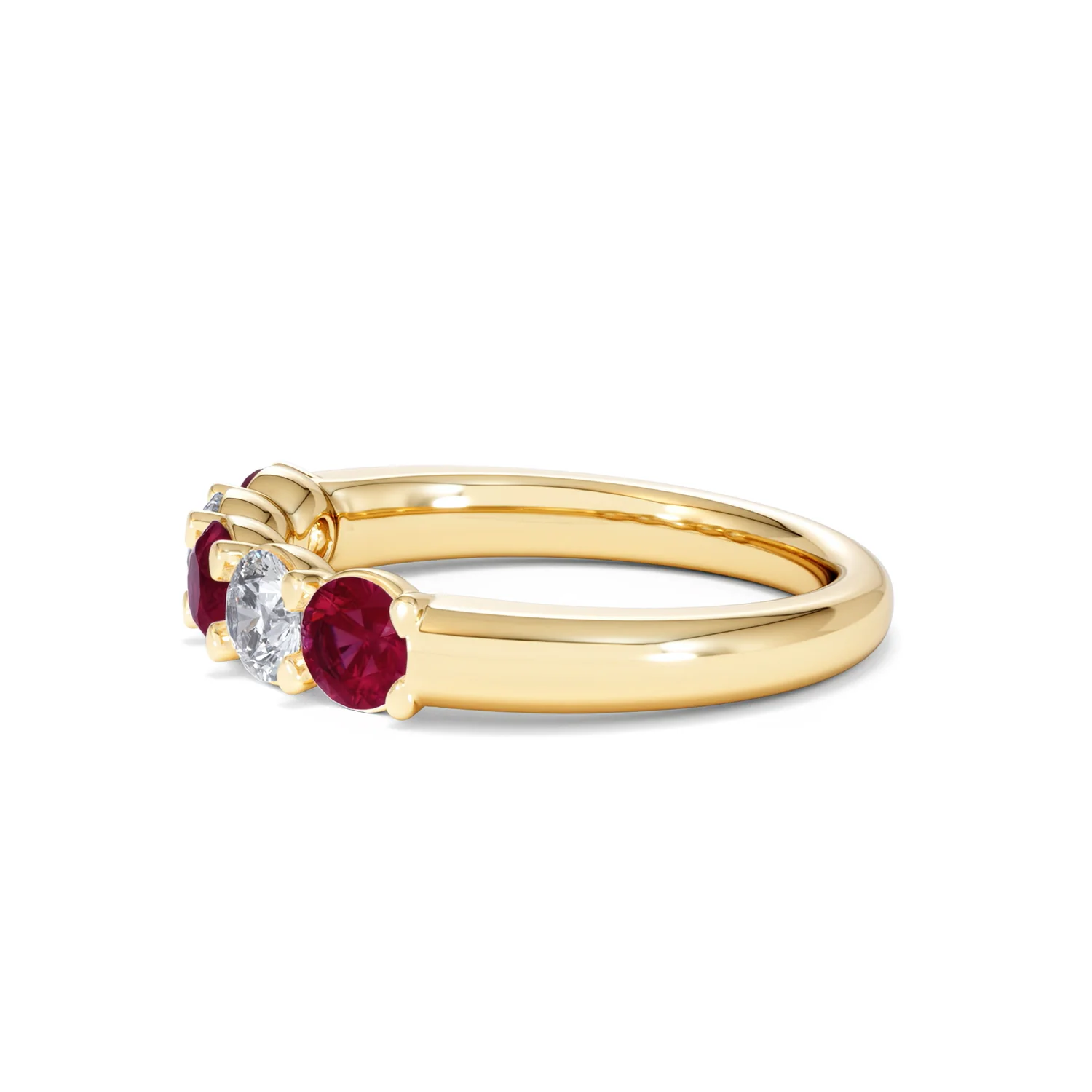 Solene 0.75ct Round Cut Lab Ruby and Lab Diamond Half Eternity Ring in 18K Yellow Gold - Image 72