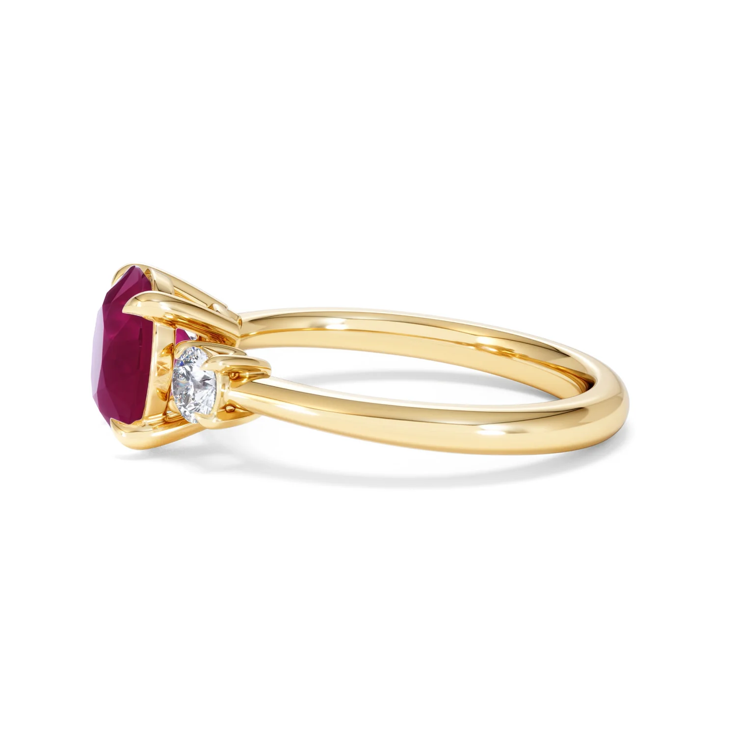 Solene 2.00ct Round Cut Lab Ruby and Lab Diamond 3 Stone Engagement Ring in 18K Yellow Gold - Image 71