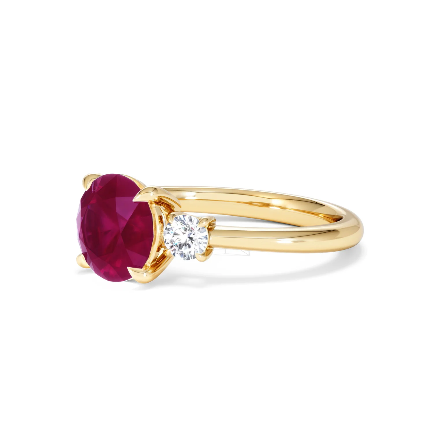 Solene 2.00ct Round Cut Lab Ruby and Lab Diamond 3 Stone Engagement Ring in 18K Yellow Gold - Image 79