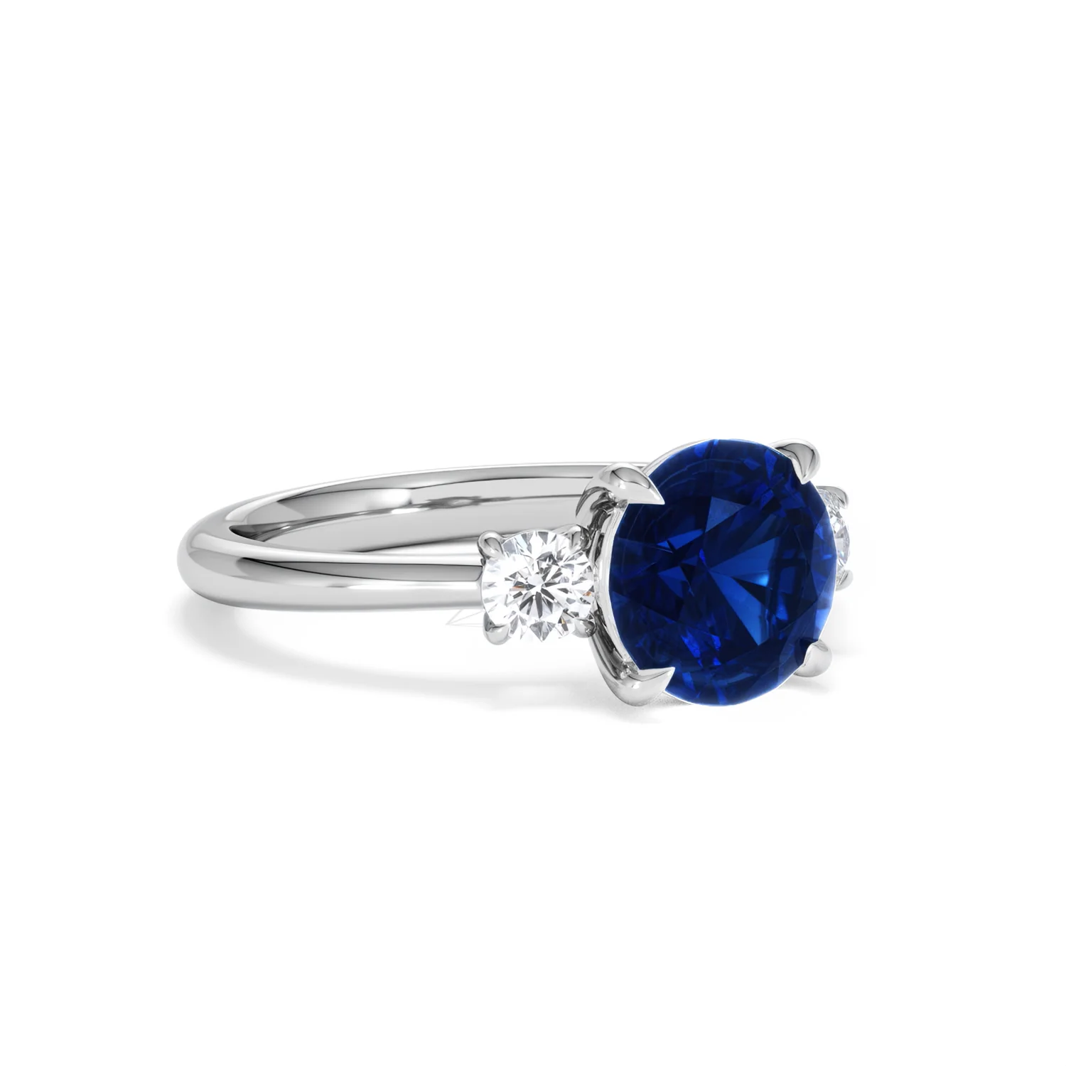 Solene 2.00ct Round Cut Lab Sapphire and Lab Diamond 3 Stone Engagement Ring in 18K White Gold - Image 16