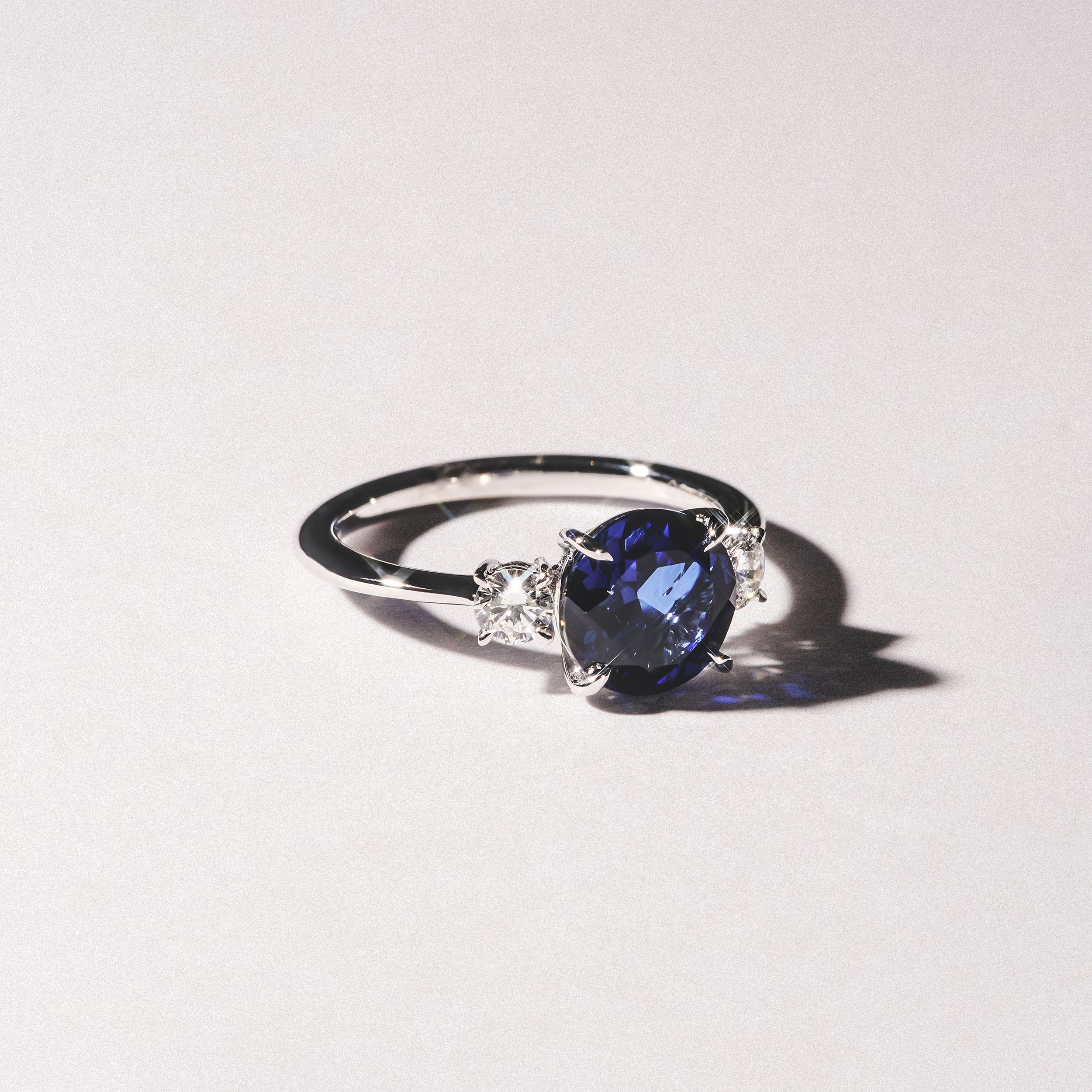 Solene 2.00ct Round Cut Lab Sapphire and Lab Diamond 3 Stone Engagement Ring in 18K White Gold - Image 8