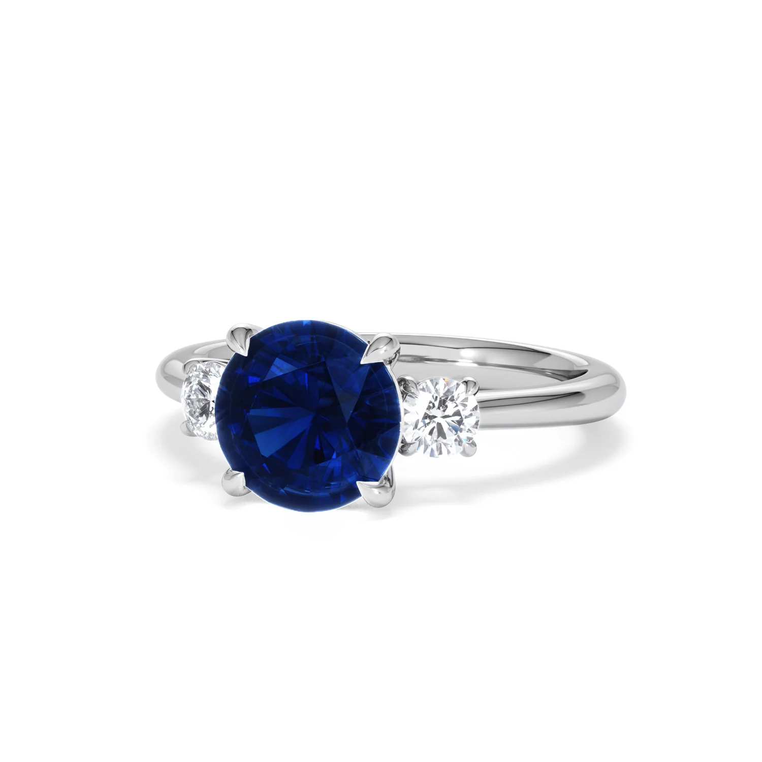 Solene 2.00ct Round Cut Lab Sapphire and Lab Diamond 3 Stone Engagement Ring in 18K White Gold - Image 85