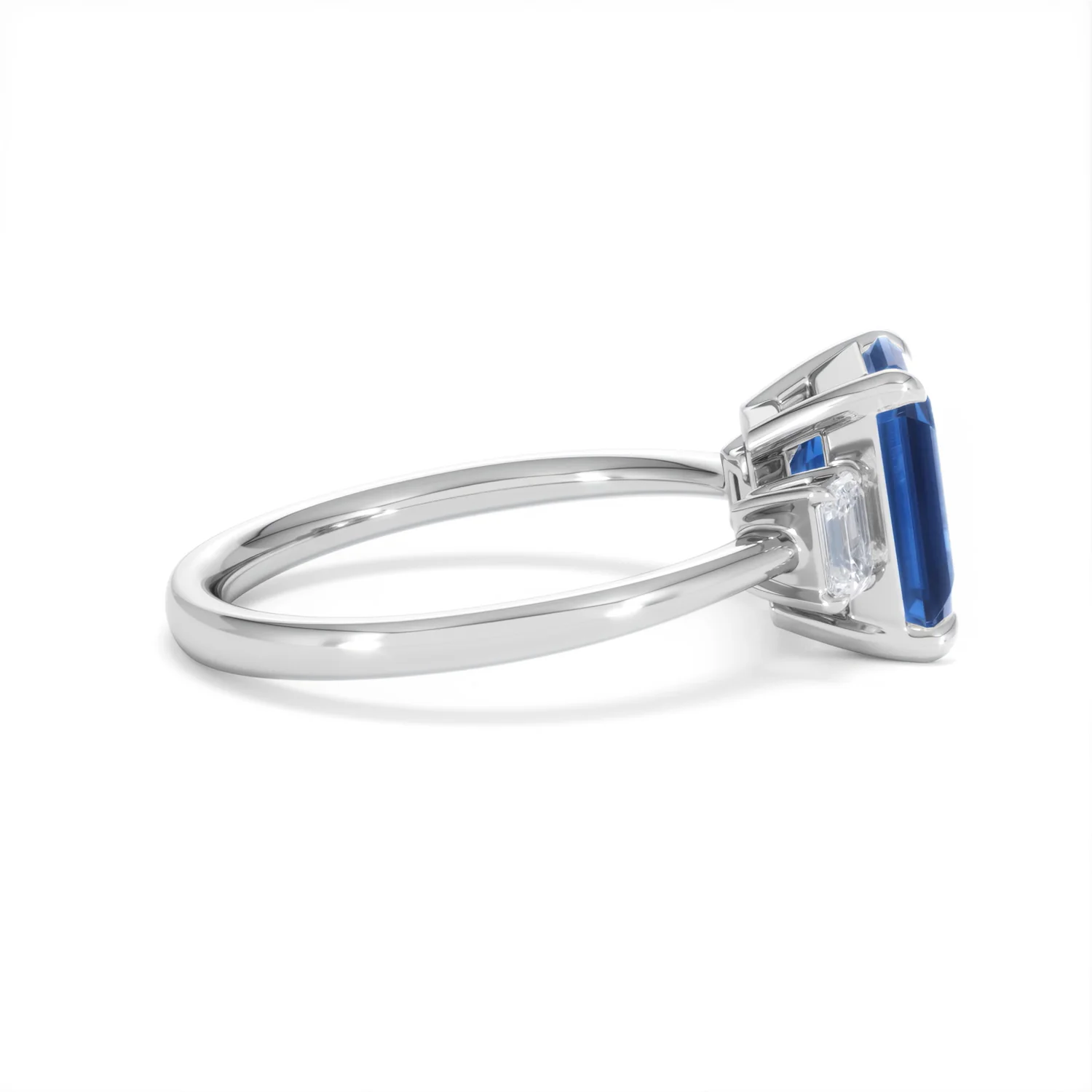 Solene 2.50ct Emerald Cut Lab Sapphire and Lab Diamond 3 Stone Engament Ring in 18K White Gold - Image 29