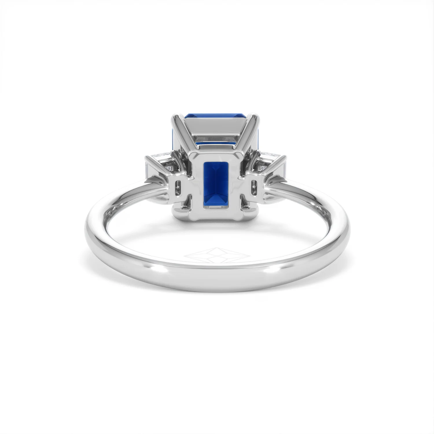 Solene 2.50ct Emerald Cut Lab Sapphire and Lab Diamond 3 Stone Engament Ring in 18K White Gold - Image 49