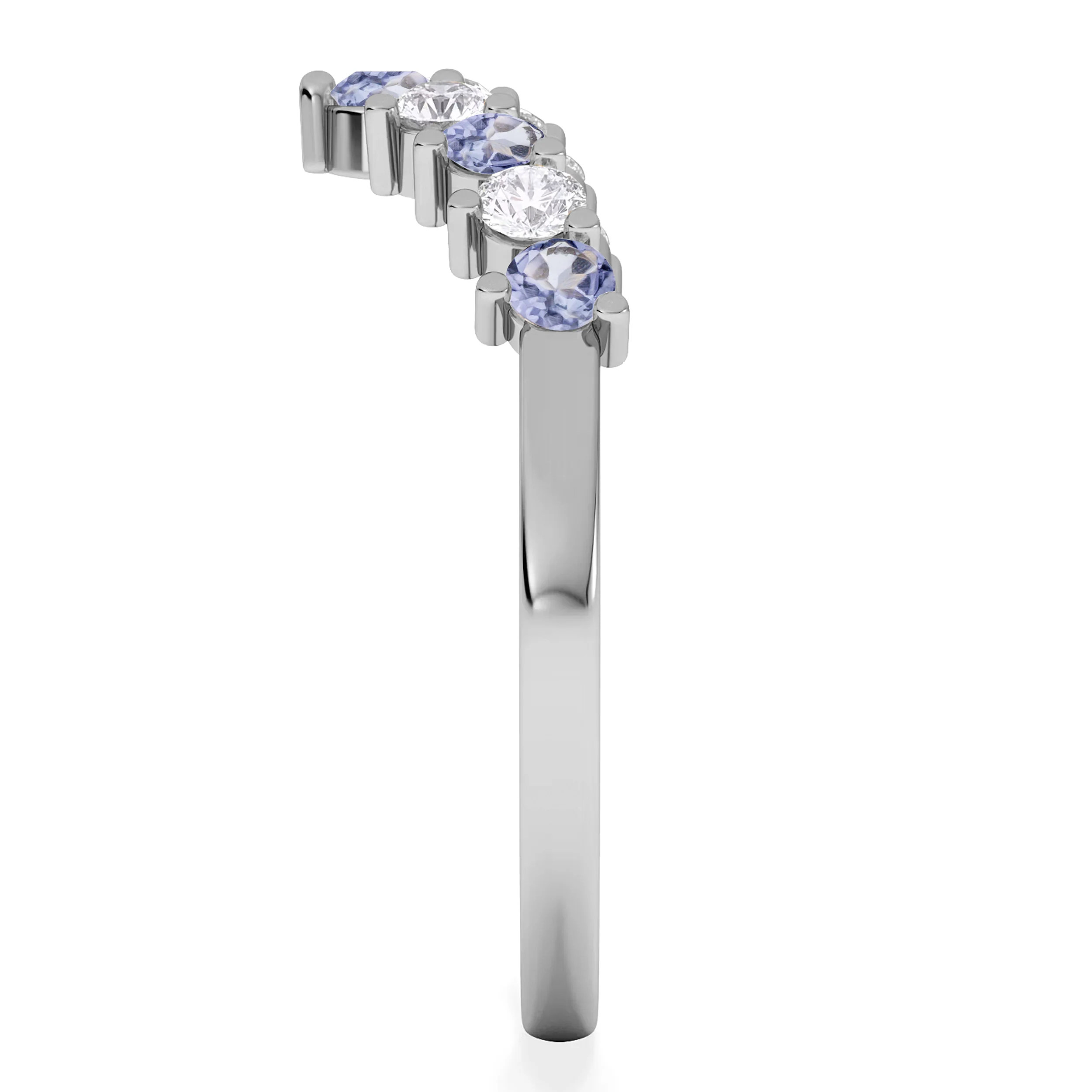 Starlit Tanzanite and Lab Diamond Wishbone Ring in 9K White Gold - Image 3