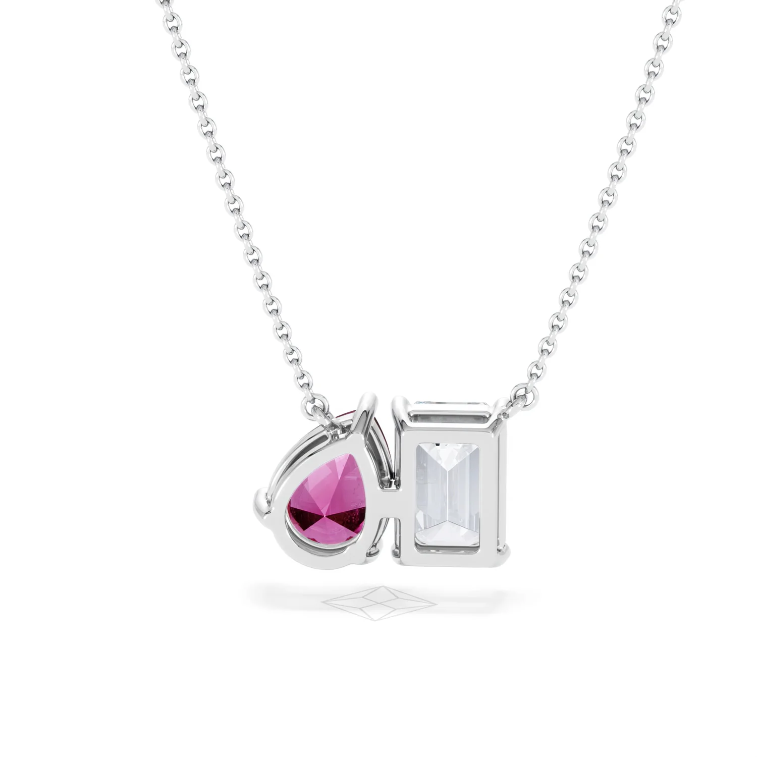 Toi Et Moi 1.50ct Emerald Cut Lab Diamond and 1.30ct Pear Lab Ruby Necklace in 18K White Gold - Image 48