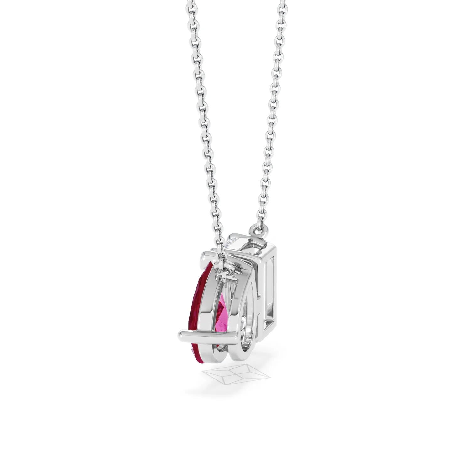 Toi Et Moi 1.50ct Emerald Cut Lab Diamond and 1.30ct Pear Lab Ruby Necklace in 18K White Gold - Image 65