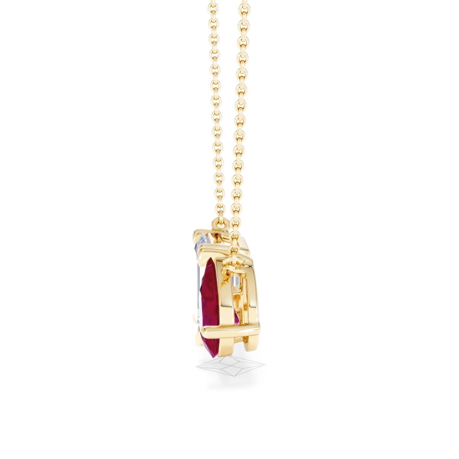 Toi Et Moi 1.50ct Emerald Cut Lab Diamond and 1.30ct Pear Lab Ruby Necklace in 18K Yellow Gold - Image 70