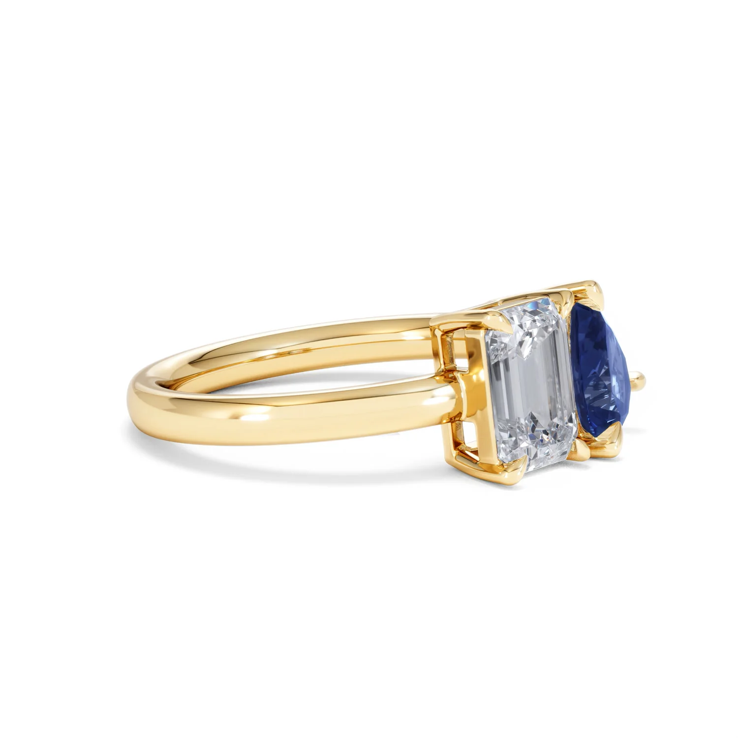 Toi Et Moi 1.50ct Emerald Cut Lab Diamond and 1.50ct Pear Lab Sapphire Engagement Ring in 18K Yellow Gold - Image 21