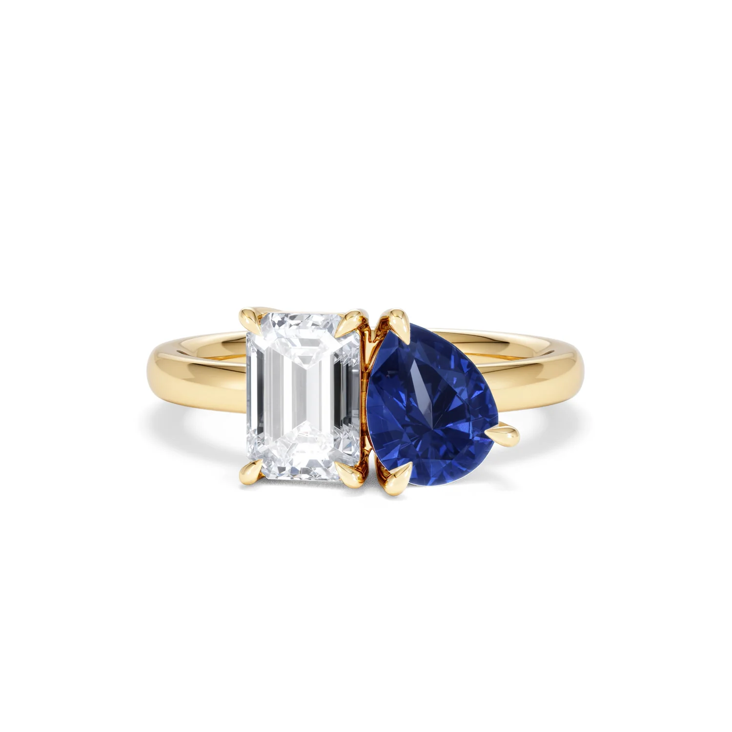 Toi Et Moi 1.50ct Emerald Cut Lab Diamond and 1.50ct Pear Lab Sapphire Engagement Ring in 18K Yellow Gold - Image 8