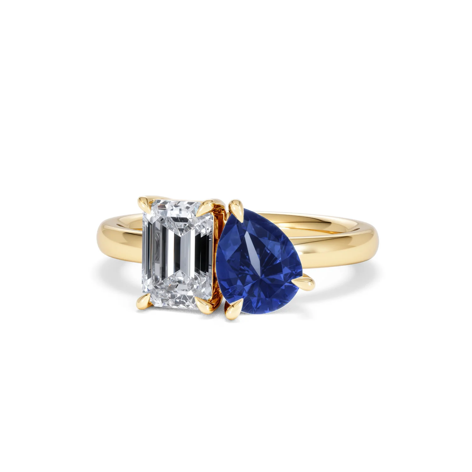Toi Et Moi 1.50ct Emerald Cut Lab Diamond and 1.50ct Pear Lab Sapphire Engagement Ring in 18K Yellow Gold - Image 86