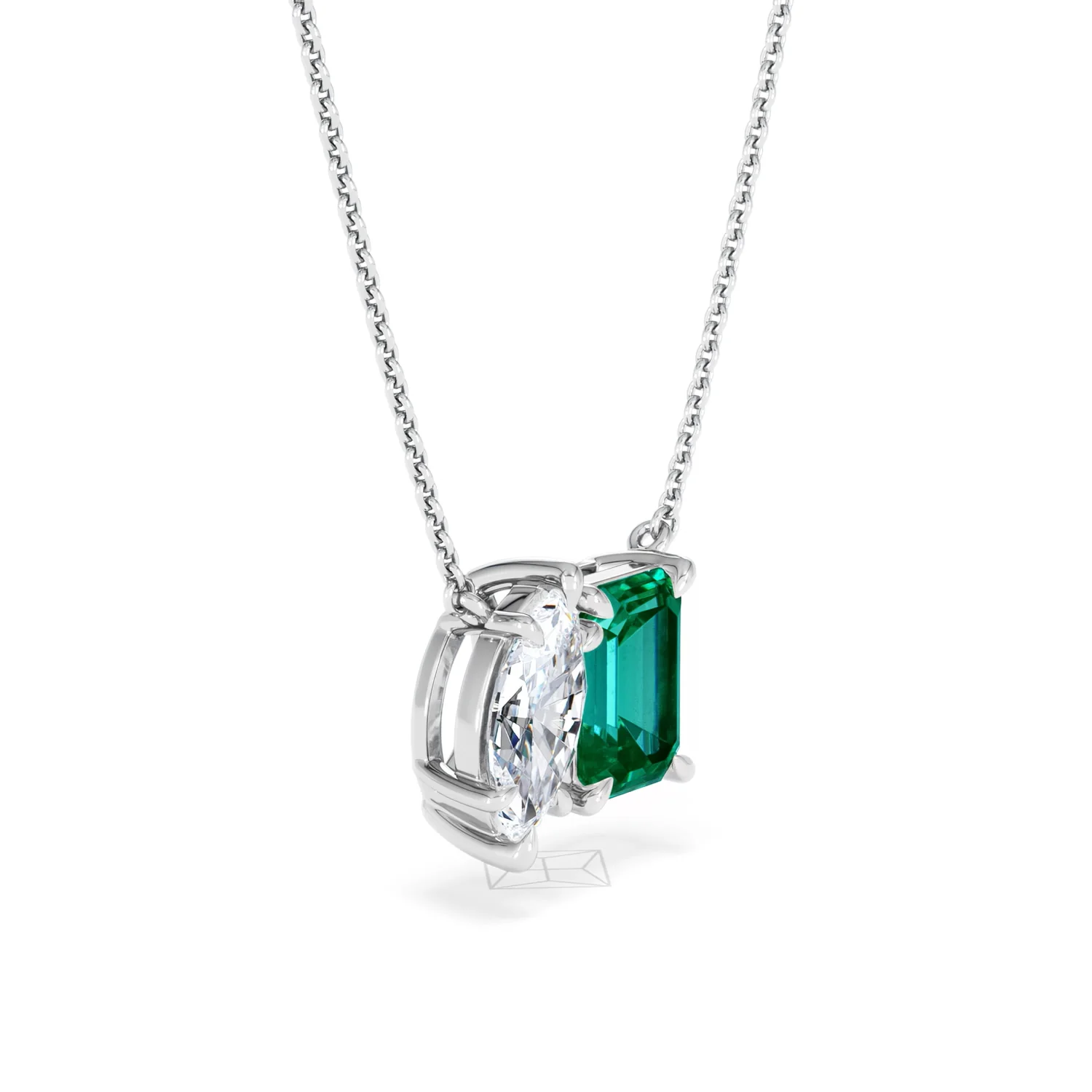 Toi Et Moi 1.50ct Marquise Lab Diamond and 2.50ct Emerald Cut Lab Emerald Necklace in 18K White Gold - Image 20