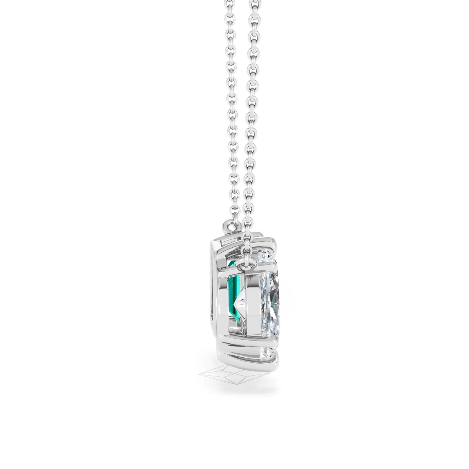 Toi Et Moi 1.50ct Marquise Lab Diamond and 2.50ct Emerald Cut Lab Emerald Necklace in 18K White Gold - Image 30