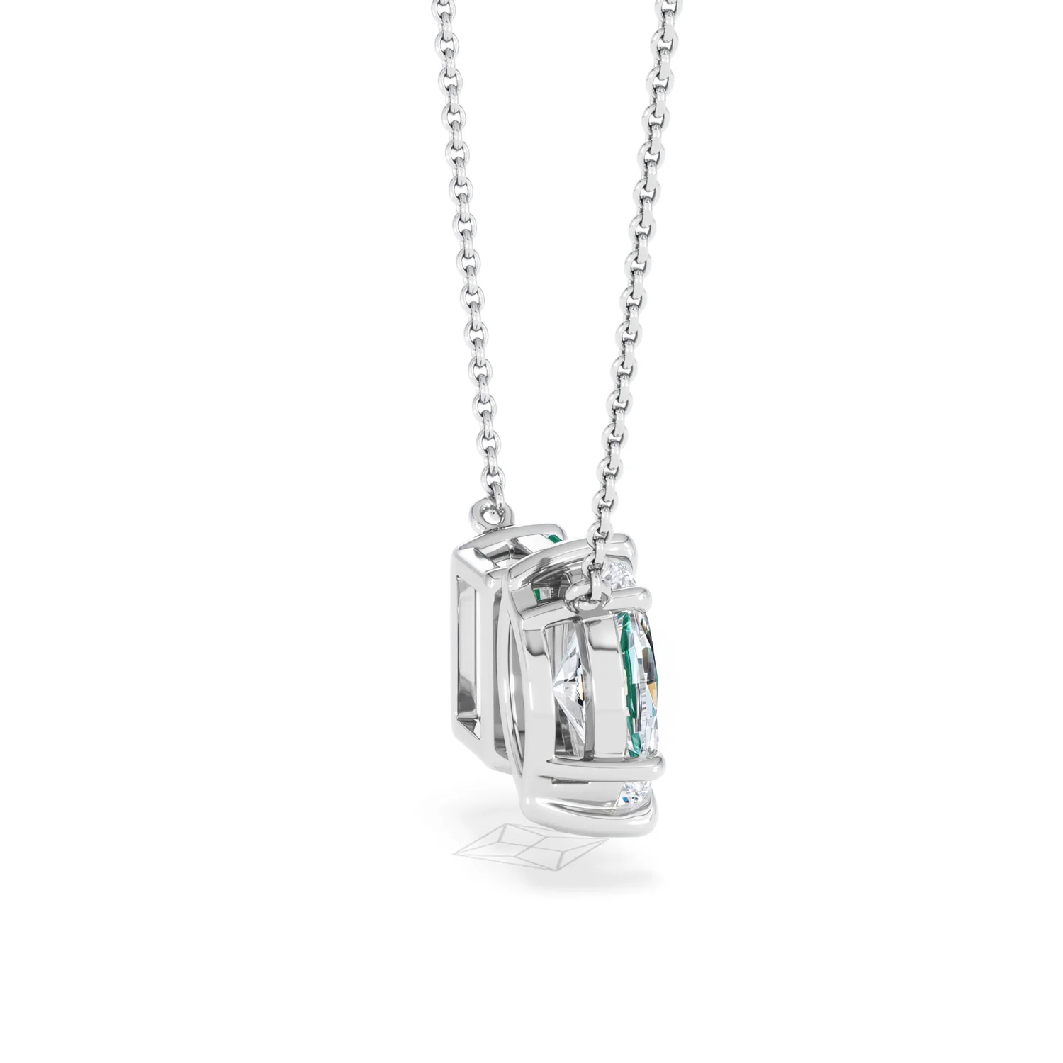 Toi Et Moi 1.50ct Marquise Lab Diamond and 2.50ct Emerald Cut Lab Emerald Necklace in 18K White Gold - Image 33