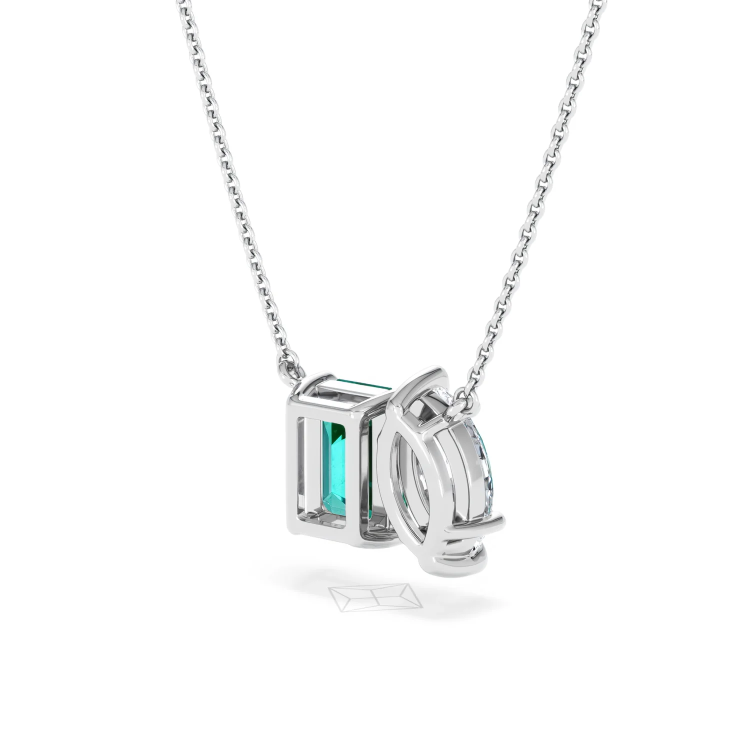 Toi Et Moi 1.50ct Marquise Lab Diamond and 2.50ct Emerald Cut Lab Emerald Necklace in 18K White Gold - Image 41