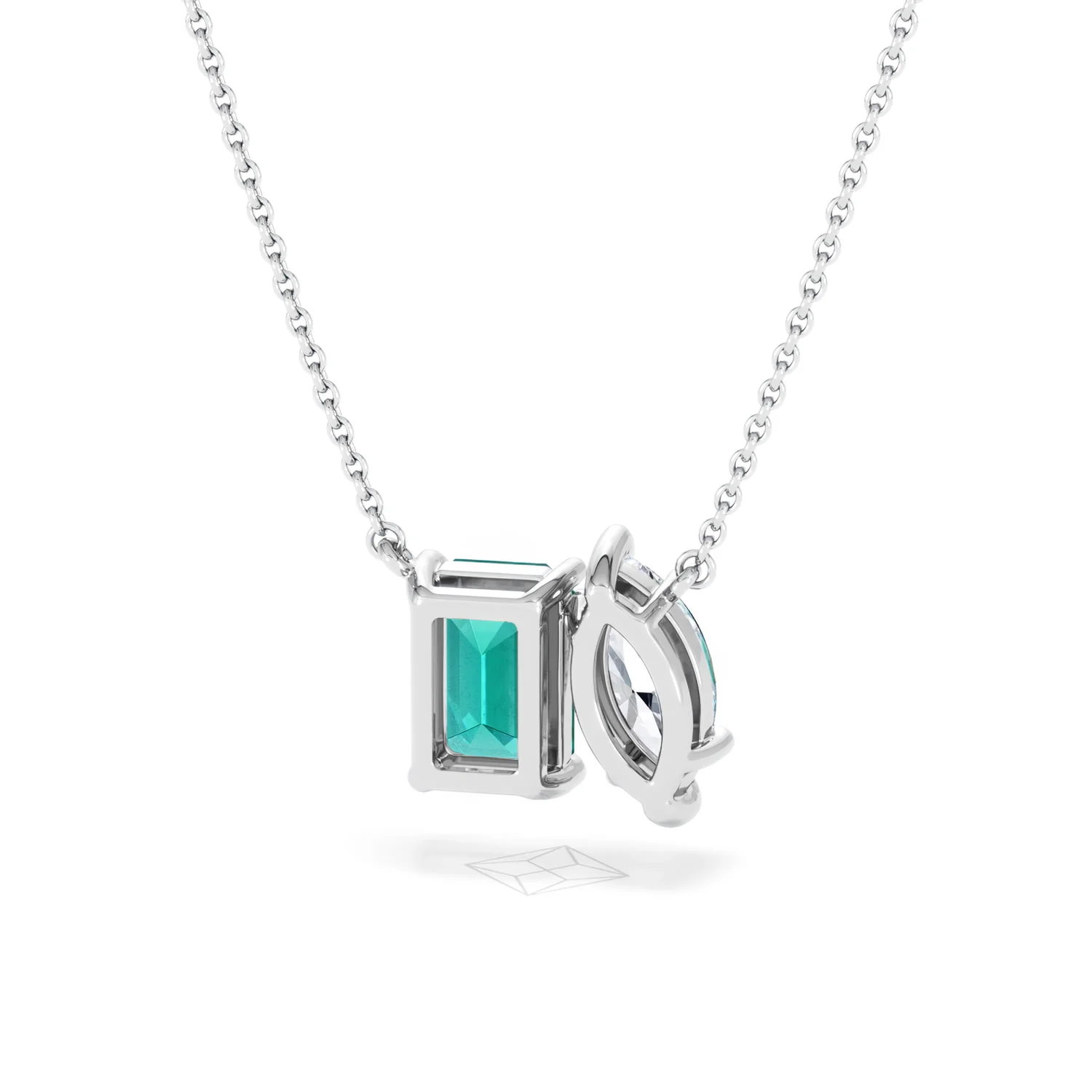 Toi Et Moi 1.50ct Marquise Lab Diamond and 2.50ct Emerald Cut Lab Emerald Necklace in 18K White Gold - Image 46
