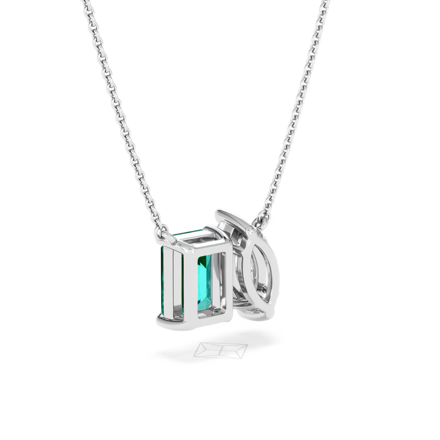 Toi Et Moi 1.50ct Marquise Lab Diamond and 2.50ct Emerald Cut Lab Emerald Necklace in 18K White Gold - Image 57