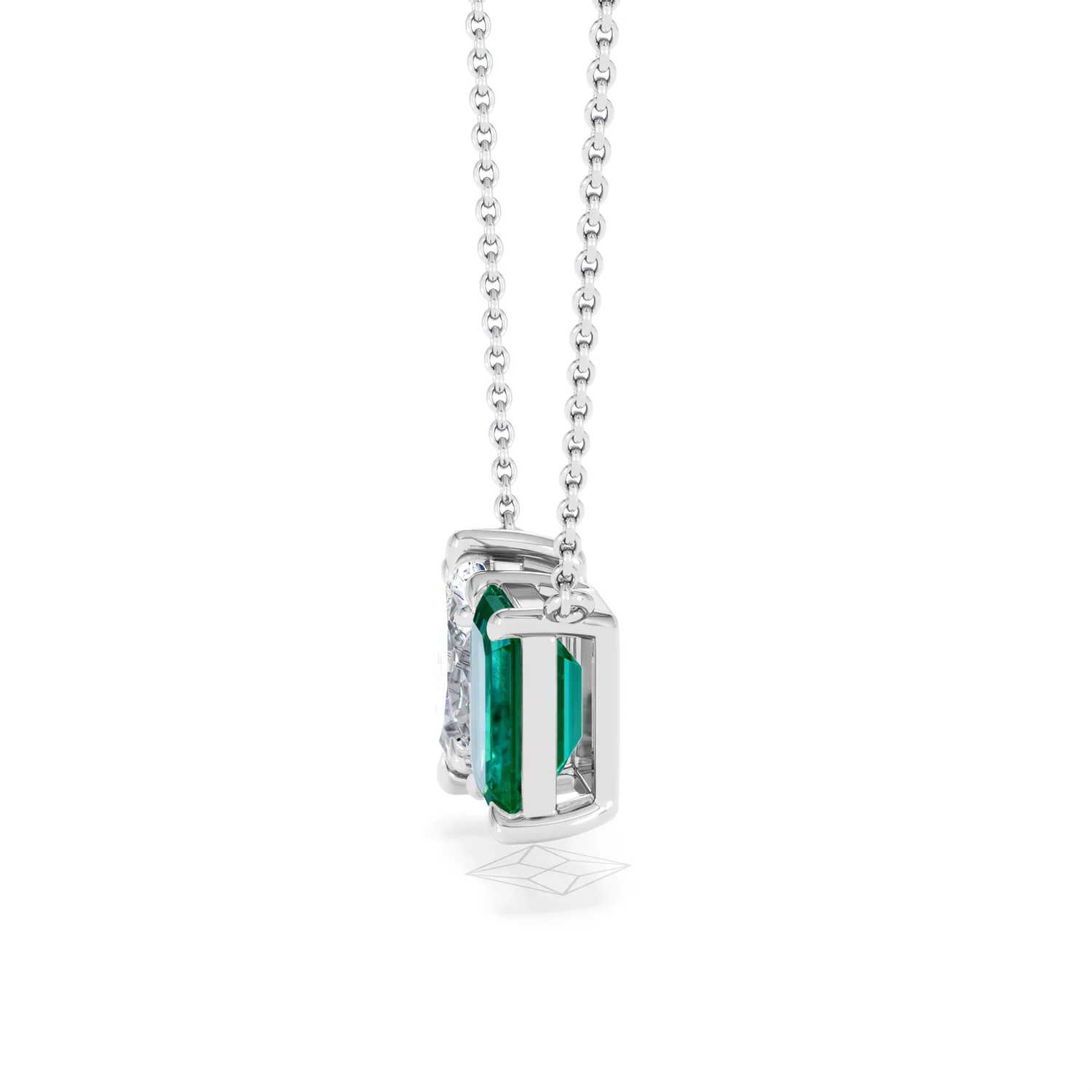 Toi Et Moi 1.50ct Marquise Lab Diamond and 2.50ct Emerald Cut Lab Emerald Necklace in 18K White Gold - Image 71