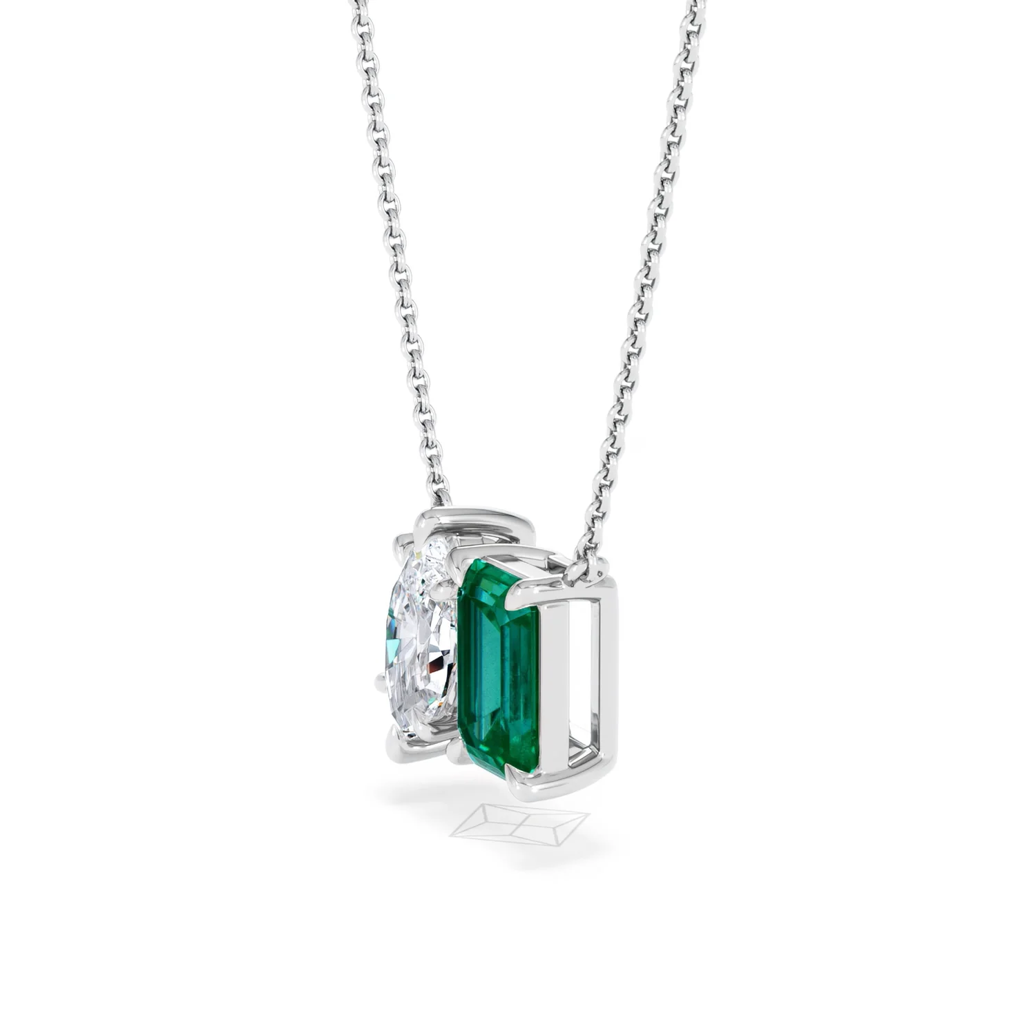Toi Et Moi 1.50ct Marquise Lab Diamond and 2.50ct Emerald Cut Lab Emerald Necklace in 18K White Gold - Image 75
