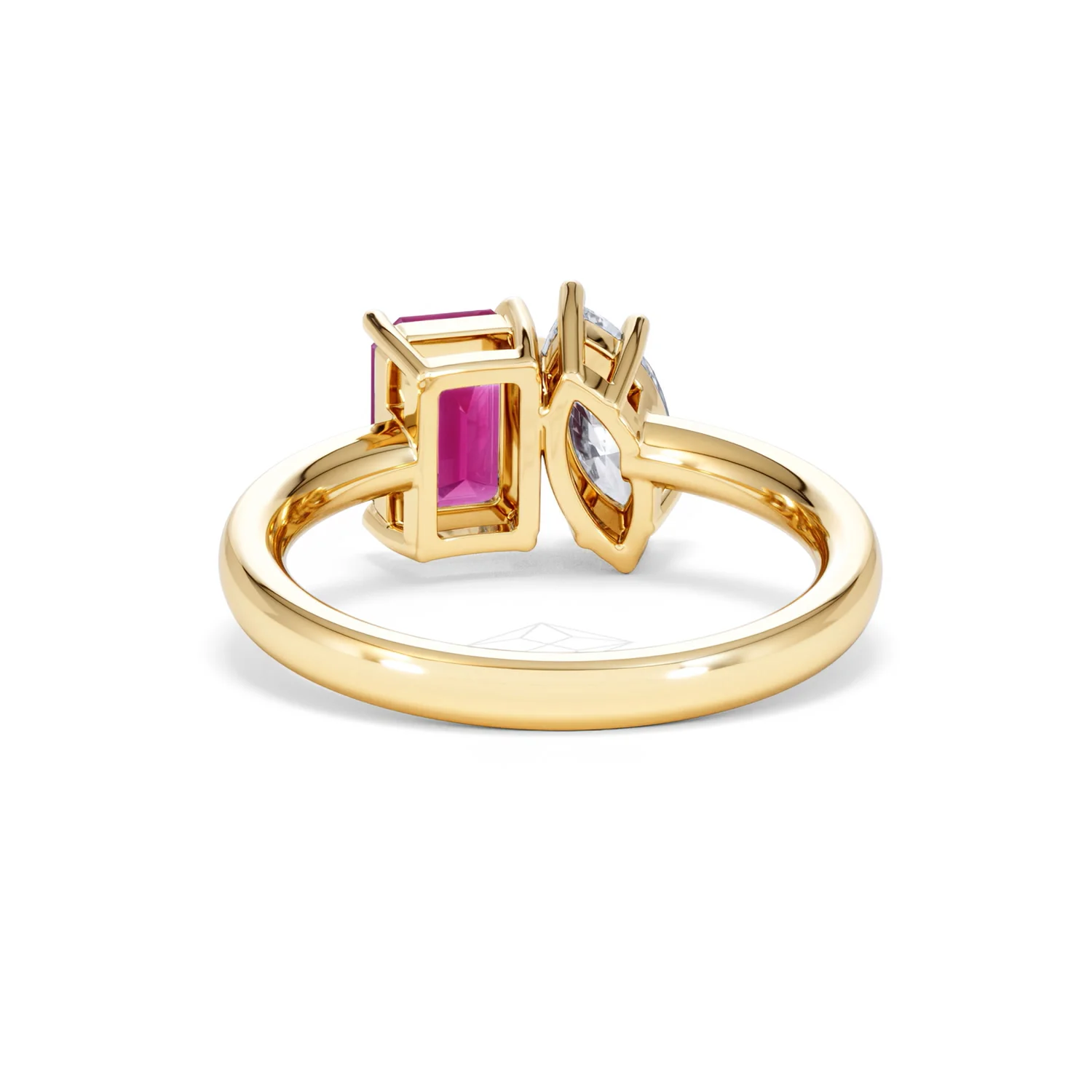 Toi Et Moi 1.50ct Marquise Lab Diamond and 3.30ct Emerald Cut Lab Ruby Engagement Ring in 18K Yellow Gold - Image 50