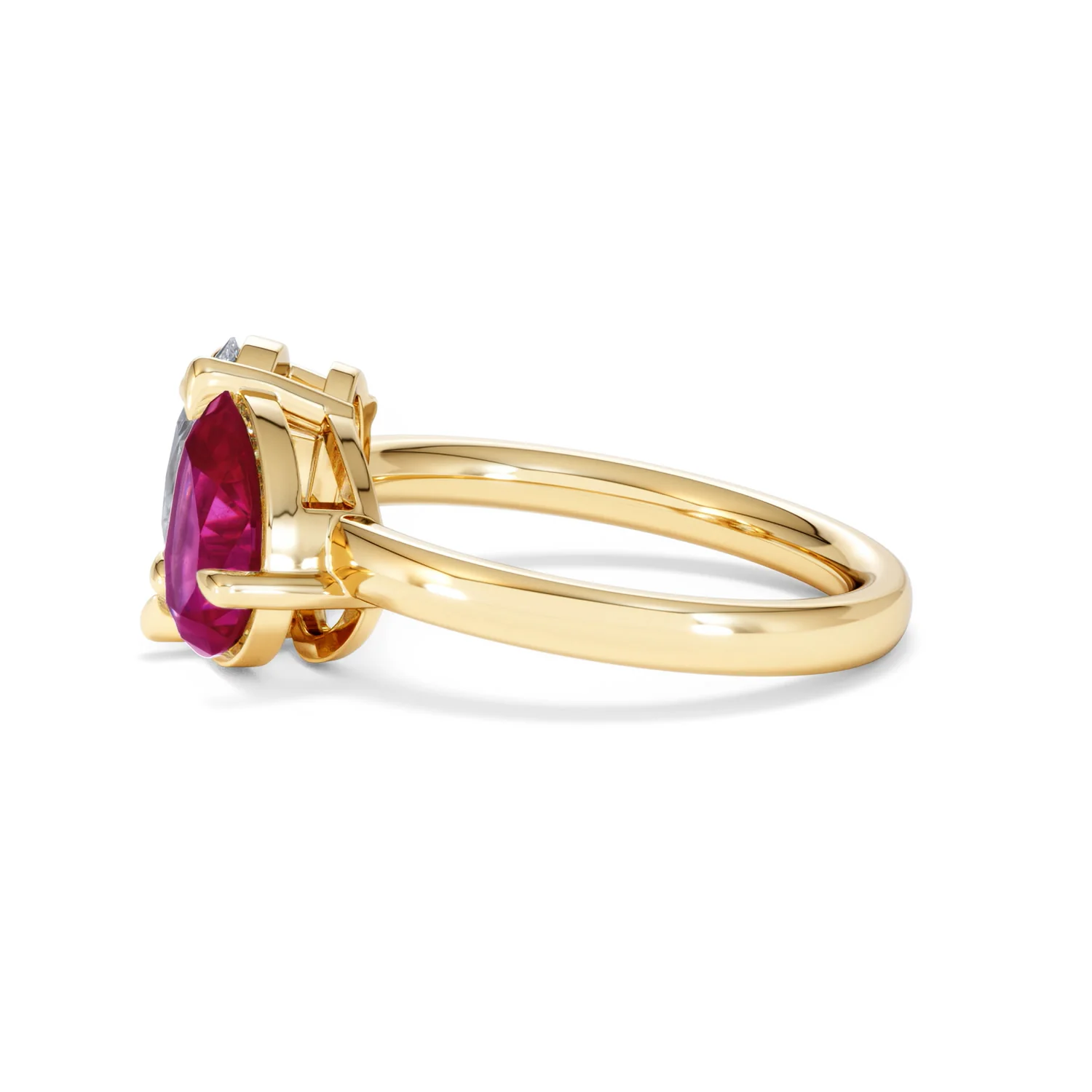 Toi Et Moi 1.50ct Oval Lab Diamond and 2.00ct Pear Lab Ruby Engagement Ring in 18K Yellow Gold - Image 70