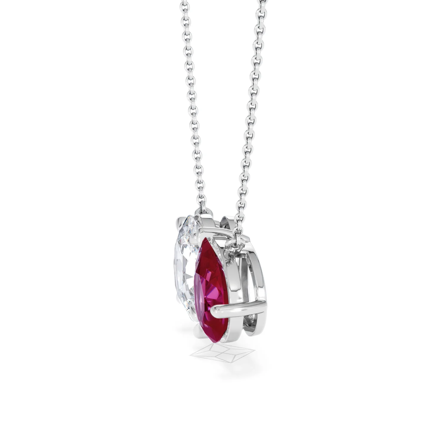 Toi Et Moi 1.50ct Oval Lab Diamond and 2.50ct Pear Lab Ruby Necklace in 18K White Gold - Image 70