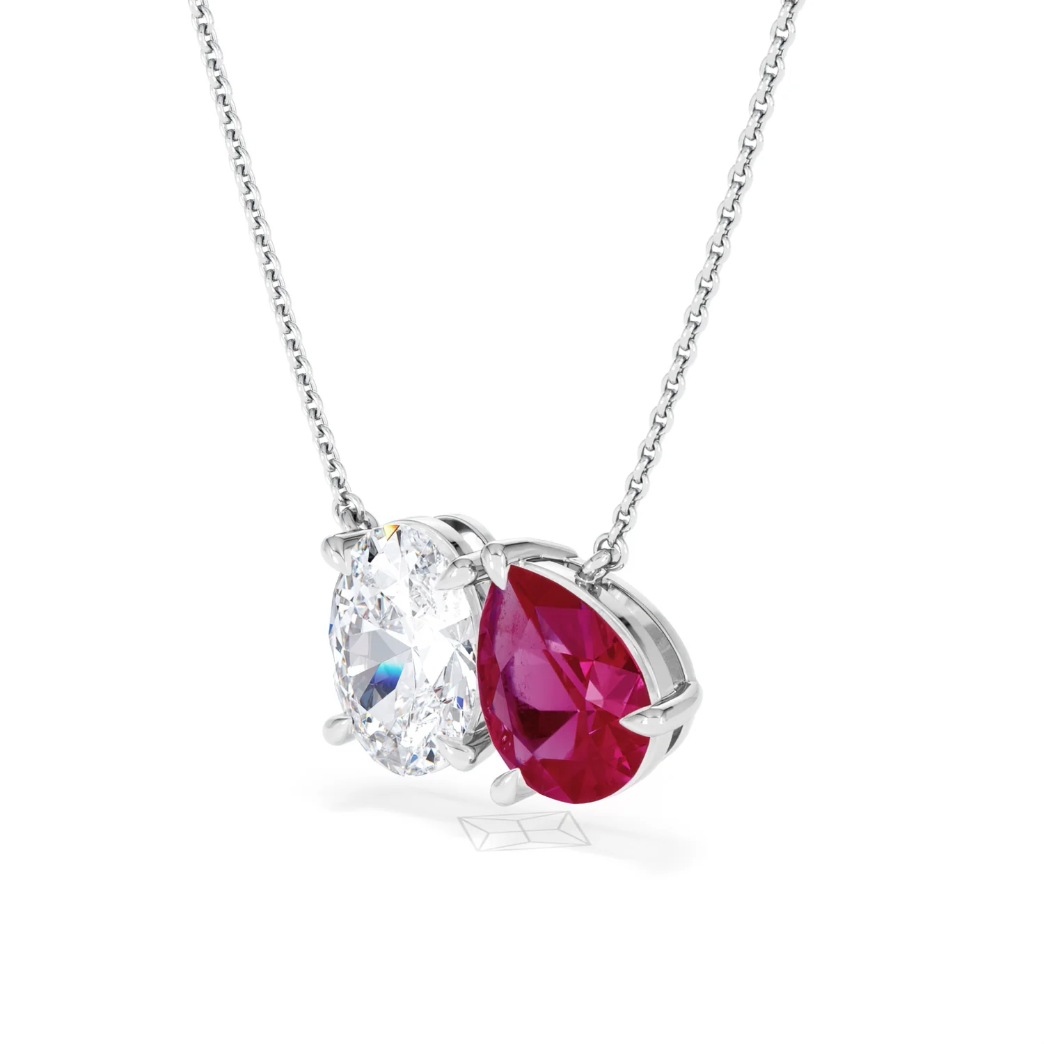 Toi Et Moi 1.50ct Oval Lab Diamond and 2.50ct Pear Lab Ruby Necklace in 18K White Gold - Image 79
