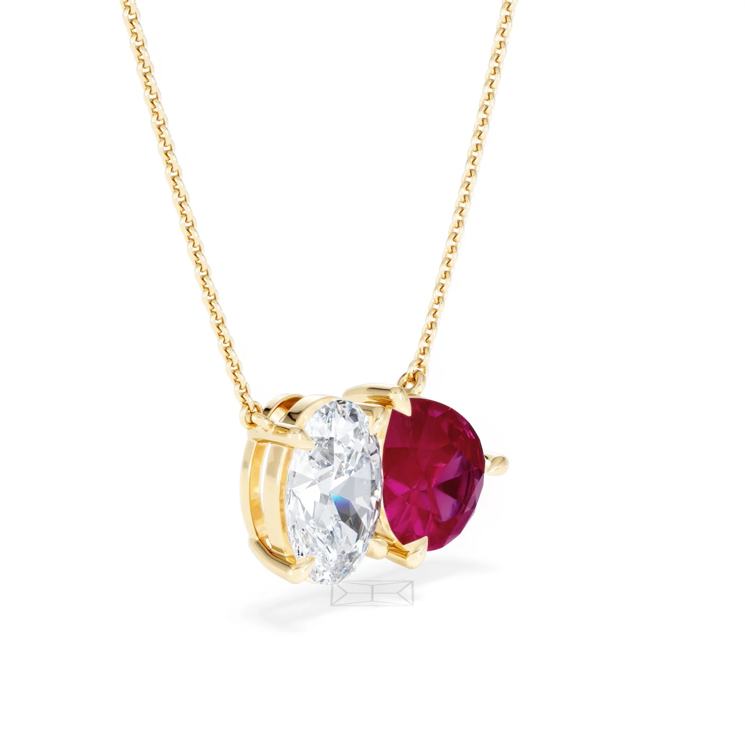 Toi Et Moi 1.50ct Oval Lab Diamond and 2.50ct Pear Lab Ruby Necklace in 18K Yellow Gold - Image 19