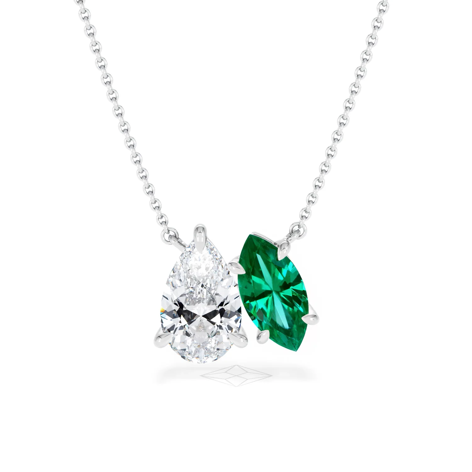 Toi Et Moi 1.50ct Pear Lab Diamond and 1.30ct Marquise Lab Emerald Necklace in 18K White Gold - Image 7