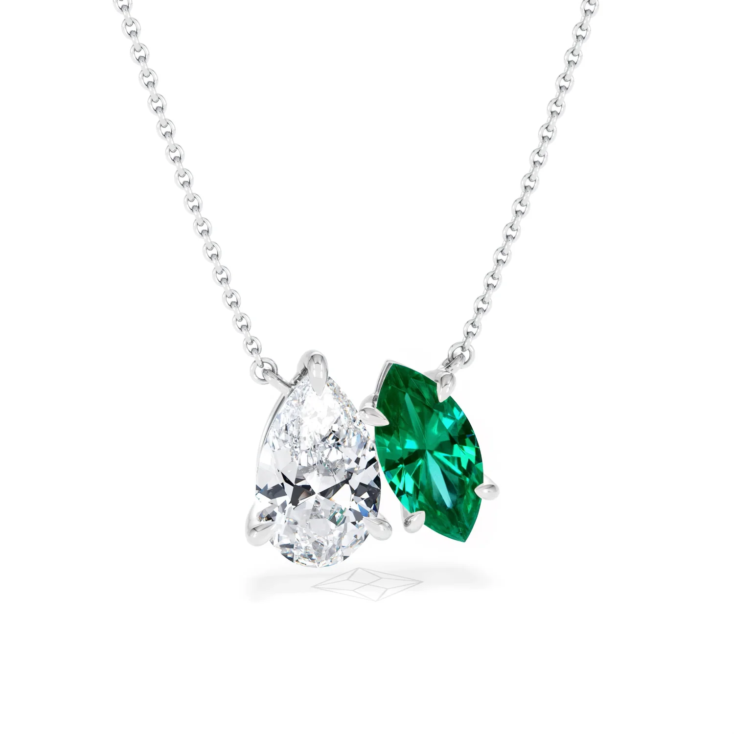 Toi Et Moi 1.50ct Pear Lab Diamond and 1.30ct Marquise Lab Emerald Necklace in 18K White Gold - Image 9