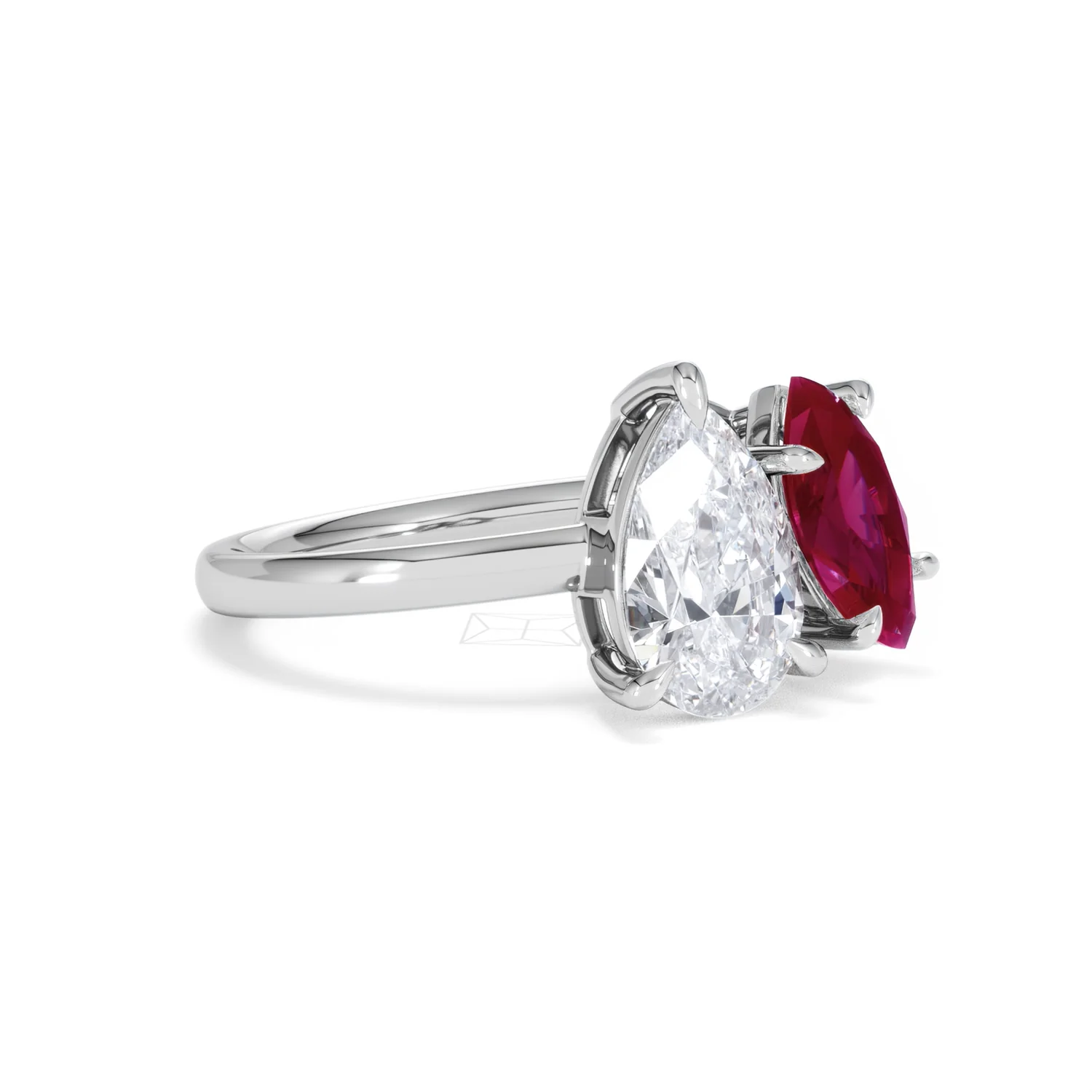 Toi Et Moi 1.50ct Pear Lab Diamond and 1.50ct Marquise Lab Ruby Engagement Ring in Platinum - Image 18