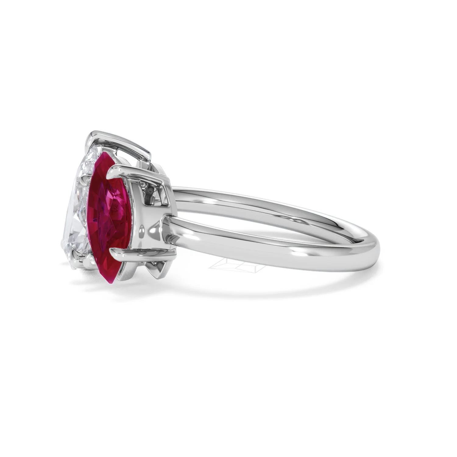 Toi Et Moi 1.50ct Pear Lab Diamond and 1.50ct Marquise Lab Ruby Engagement Ring in Platinum - Image 74