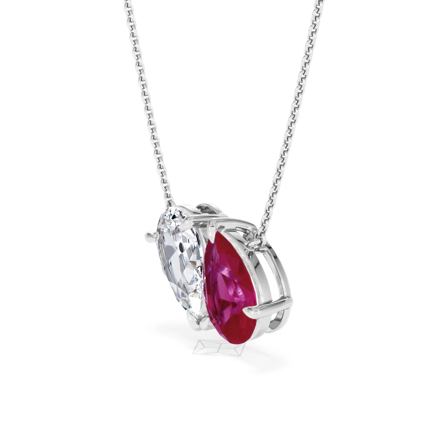 Toi Et Moi 1.50ct Pear Lab Diamond and 2.50ct Pear Lab Ruby Necklace in 18K White Gold - Image 77