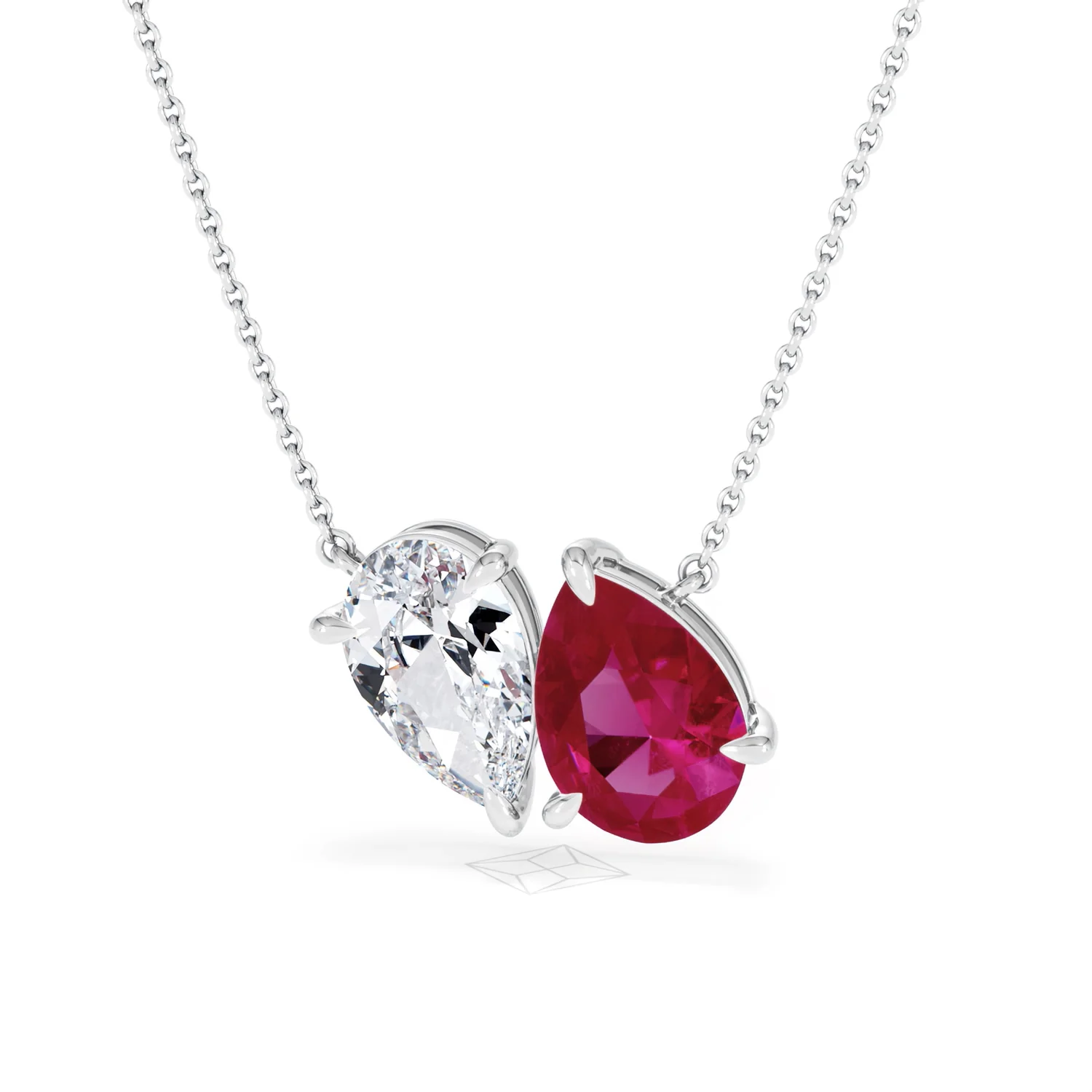Toi Et Moi 1.50ct Pear Lab Diamond and 2.50ct Pear Lab Ruby Necklace in 18K White Gold - Image 86