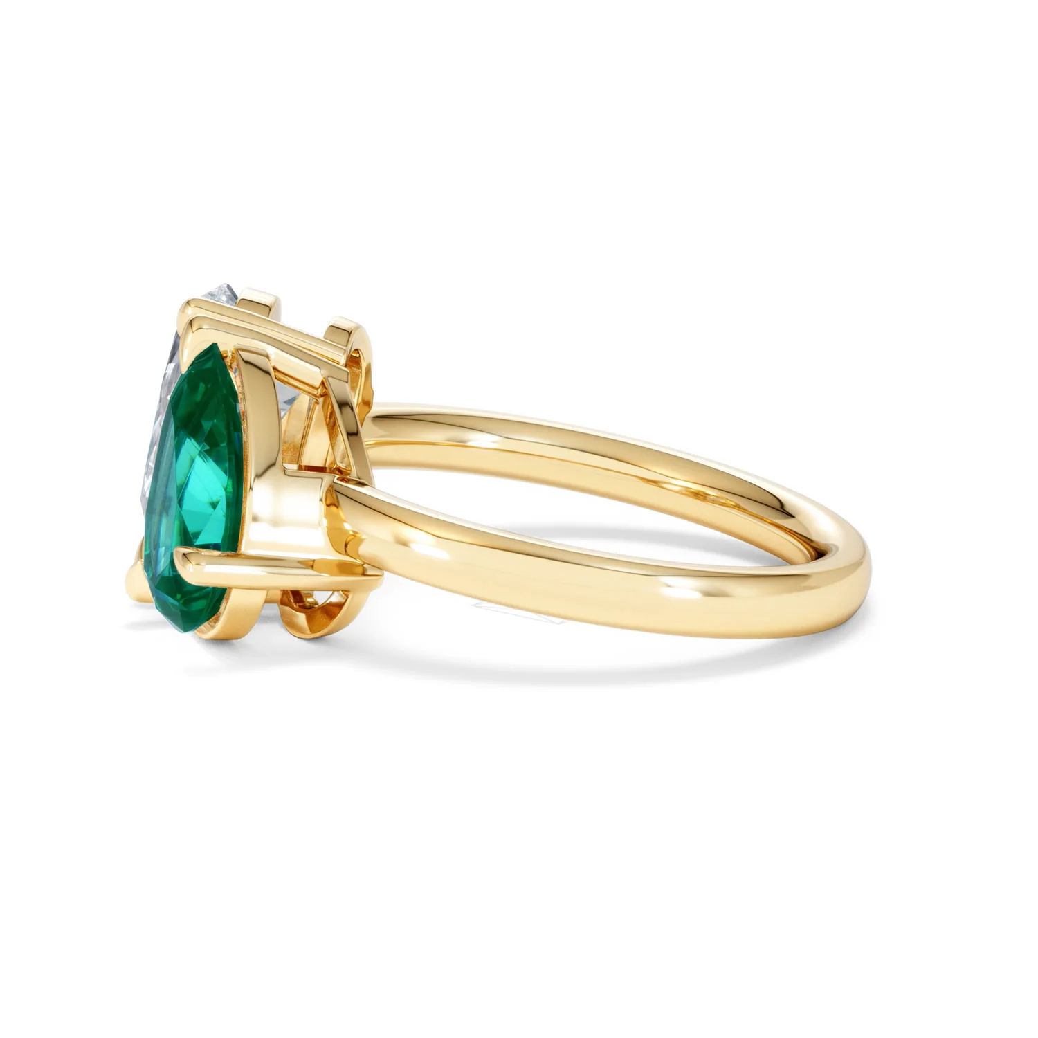 Toi Et Moi 1.50ct Pear Lab Diamond and 2.60ct Pear Lab Emerald Engagement Ring in 18K Yellow Gold - Image 70