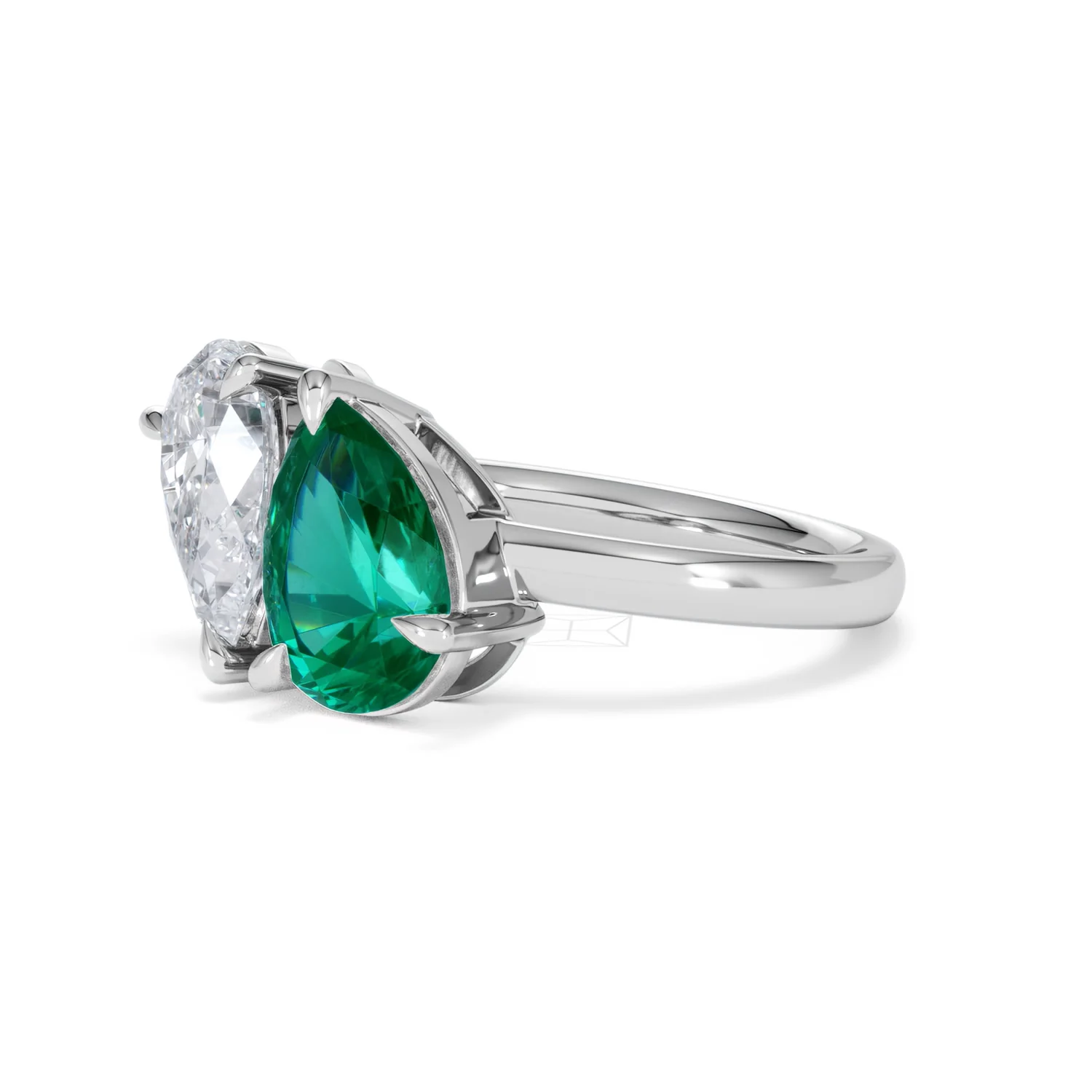 Toi Et Moi 1.50ct Pear Lab Diamond and 2.60ct Pear Lab Emerald Engagement Ring in Platinum - Image 78