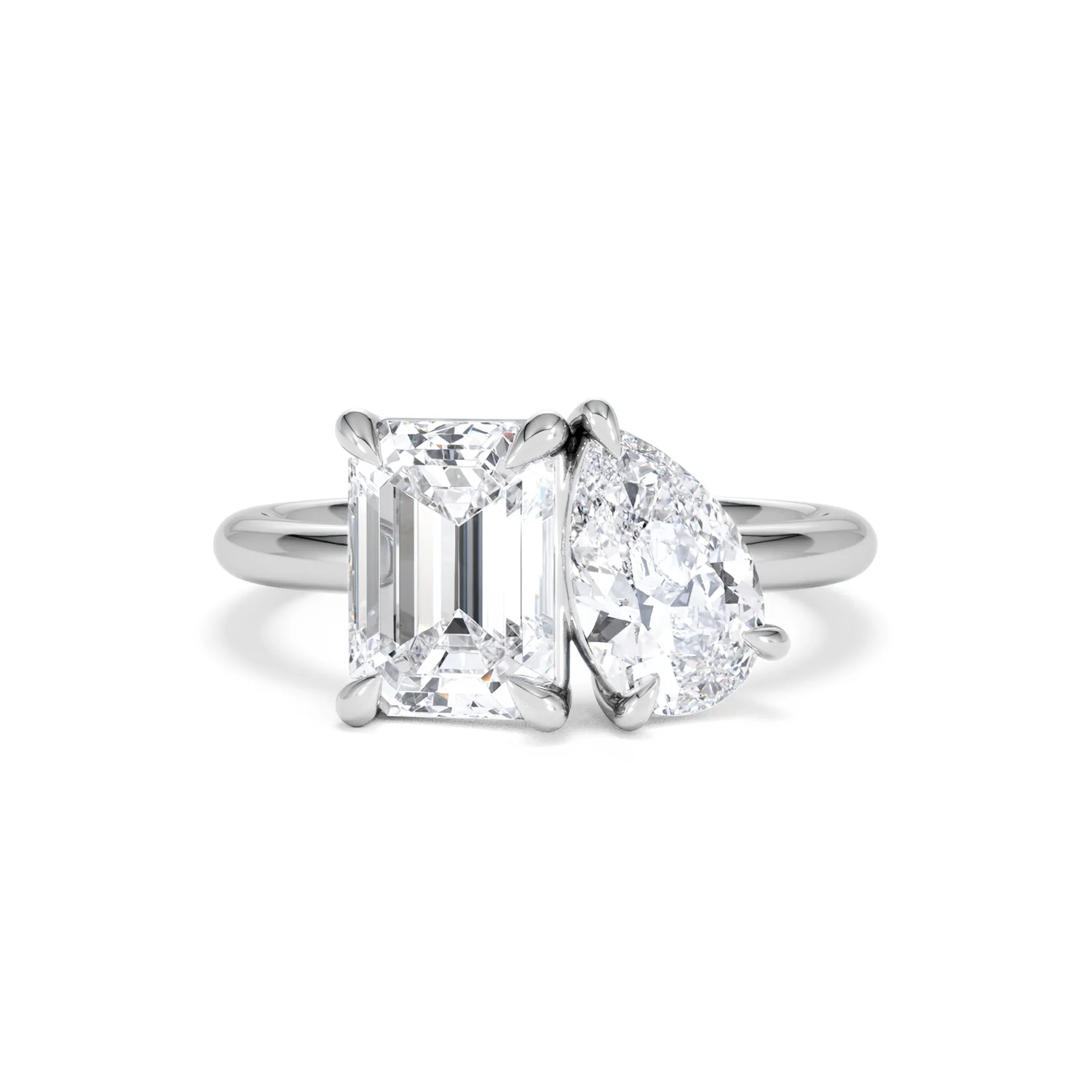 Toi Et Moi 3.00ct Emerald and Pear Cut Lab Diamond Engagement Ring in Platinum - Image 7