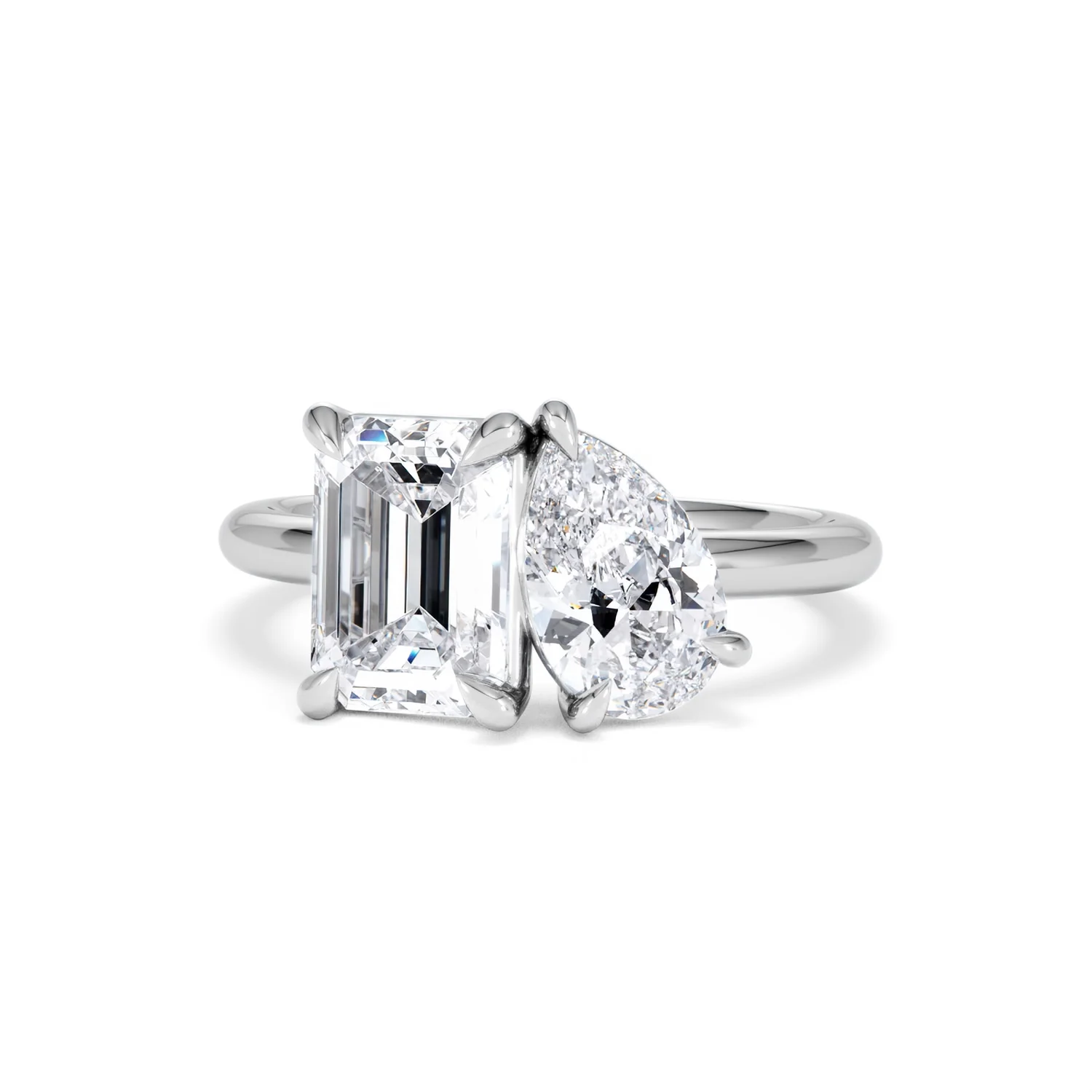 Toi Et Moi 3.00ct Emerald and Pear Cut Lab Diamond Engagement Ring in Platinum - Image 85